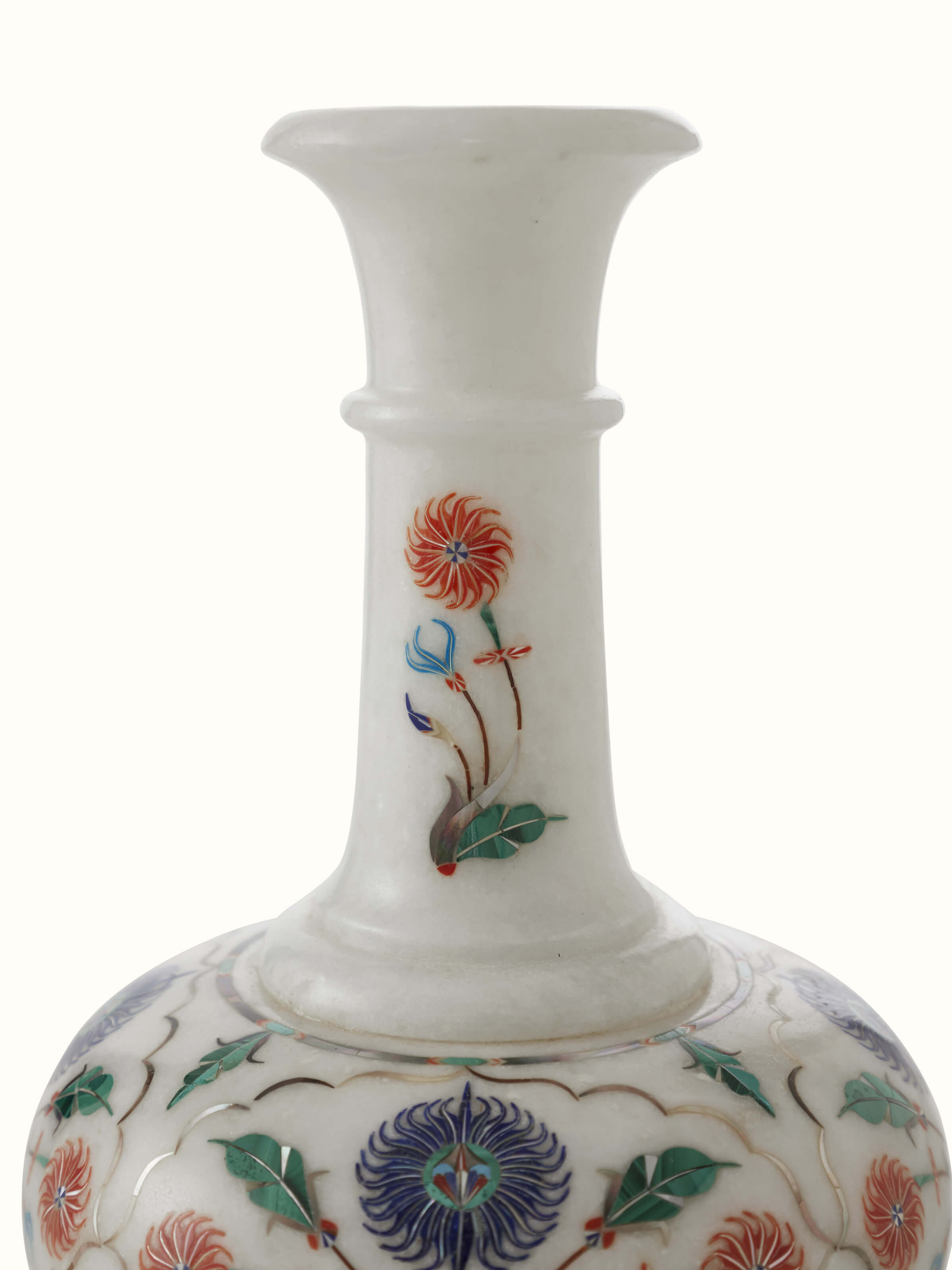Detailed close-up of glossy Pacchikari marble table vase showing fine marble finish