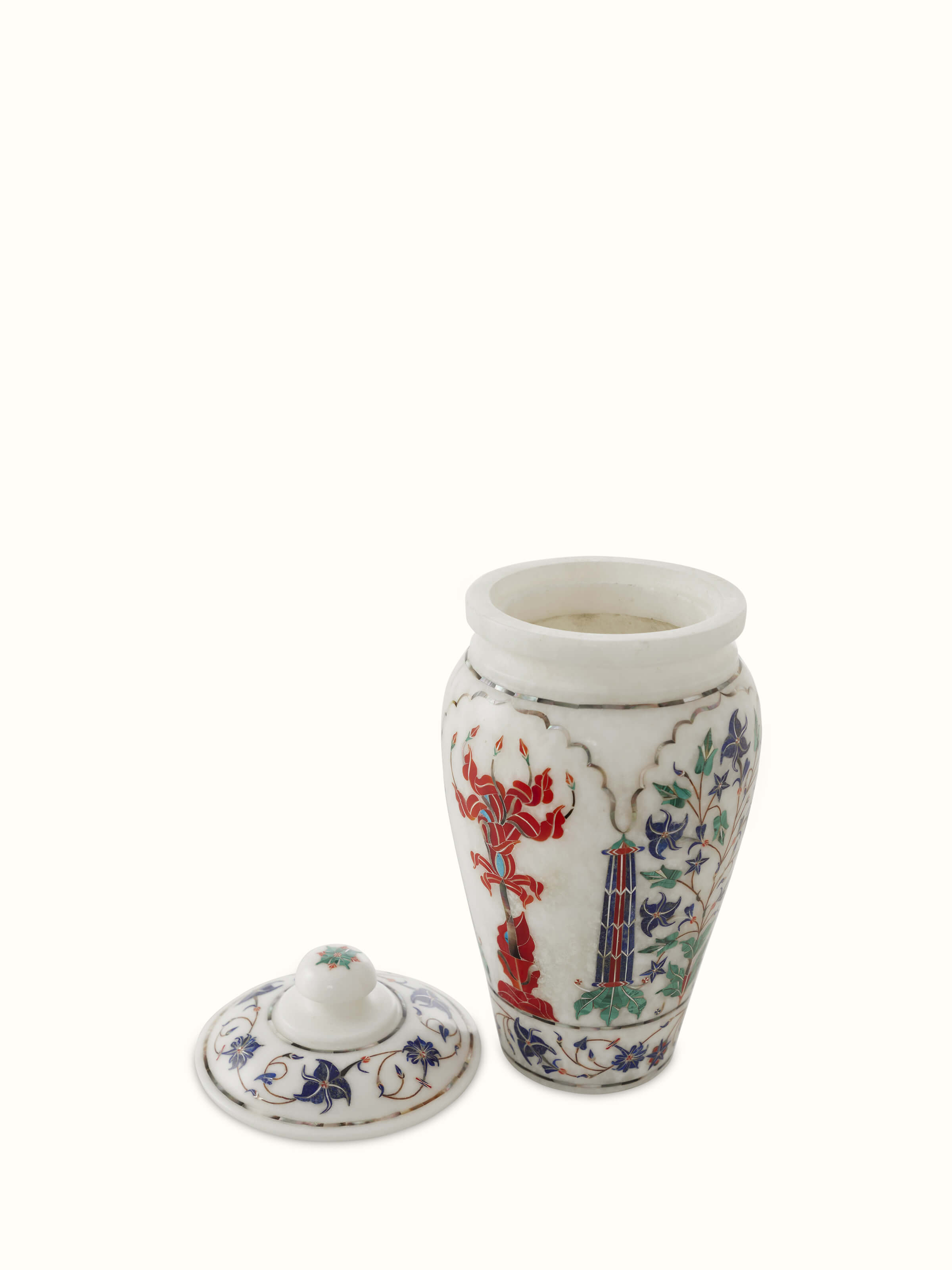 Close-up view of Transitional pacchikari marble table vase highlighting texture