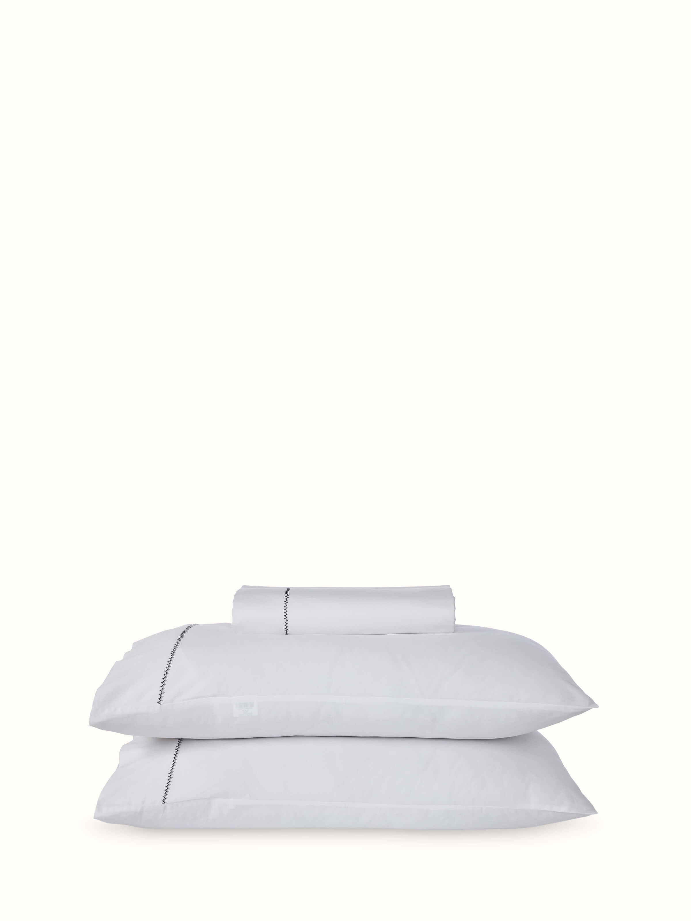 Full view of Rambagh grey stripe cotton hand embroidered bedsheet king set, showcasing its elegant grey stripe design and hand embroidery.