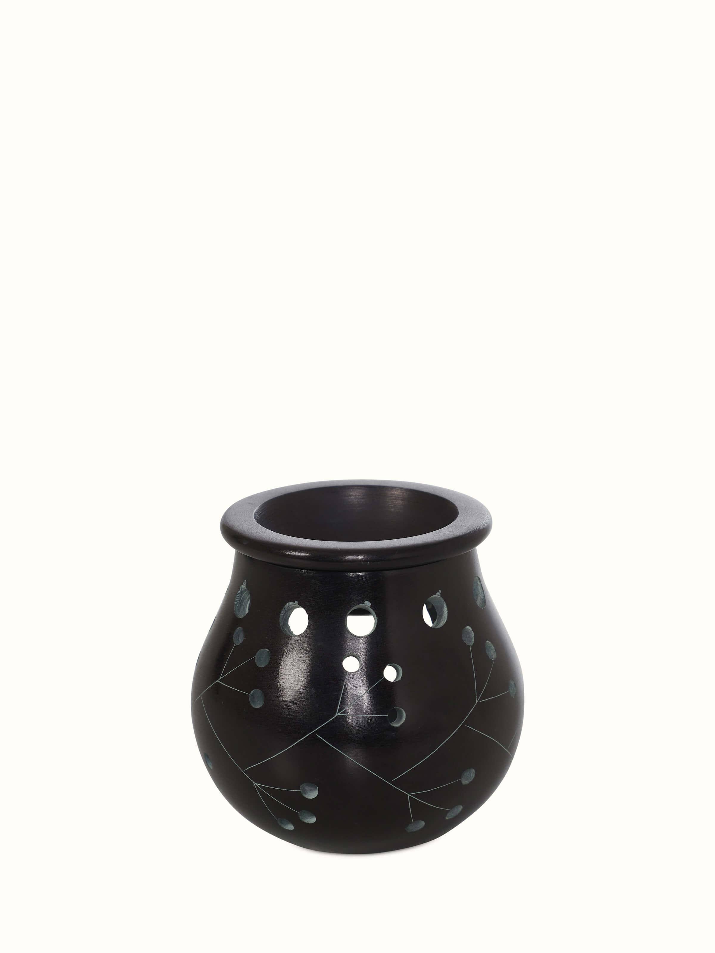Back view of Carved Stone Diffuser in Black Color, highlighting the base and overall design