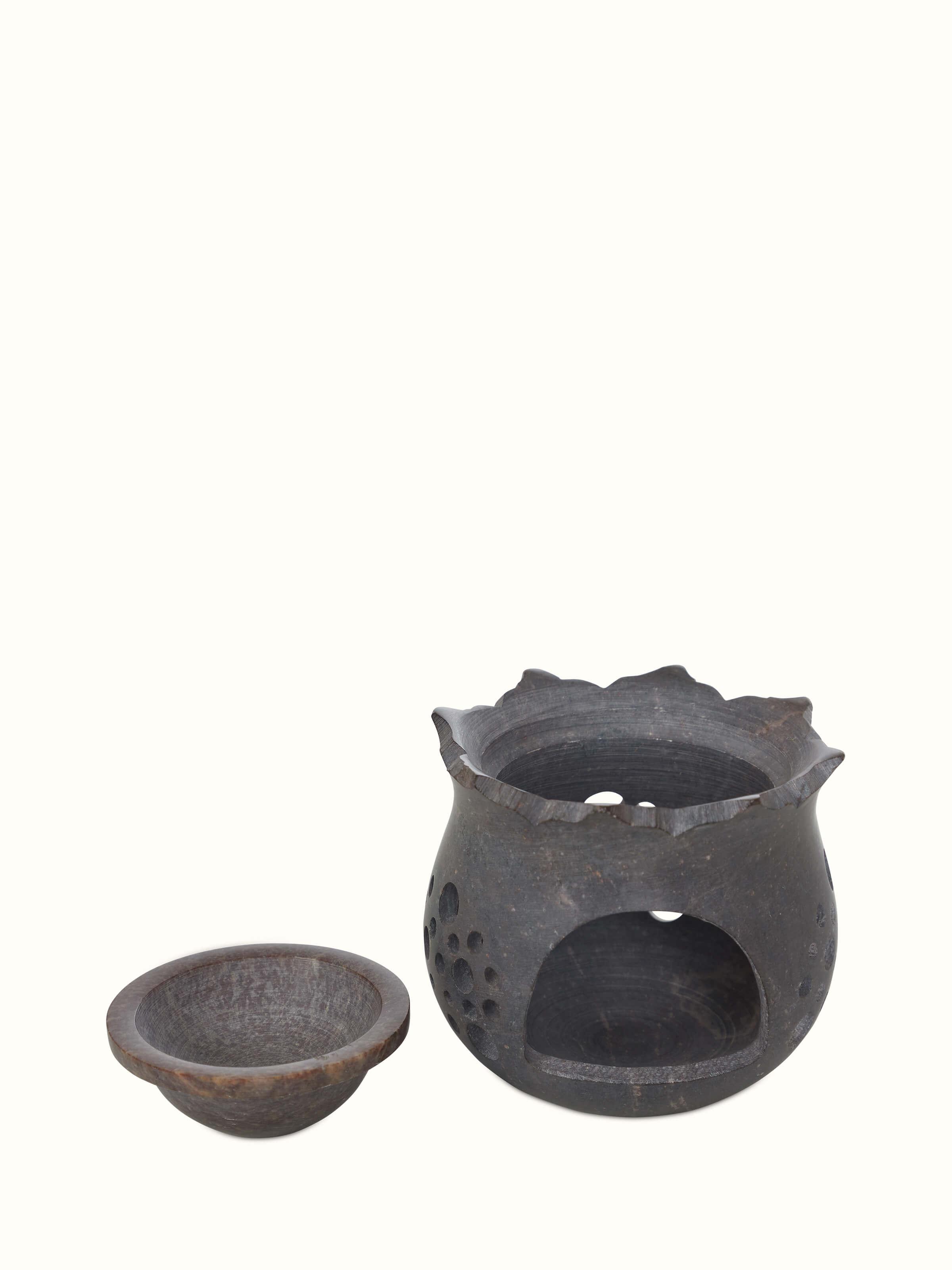 Front view of hand-carved stone diffuser.
