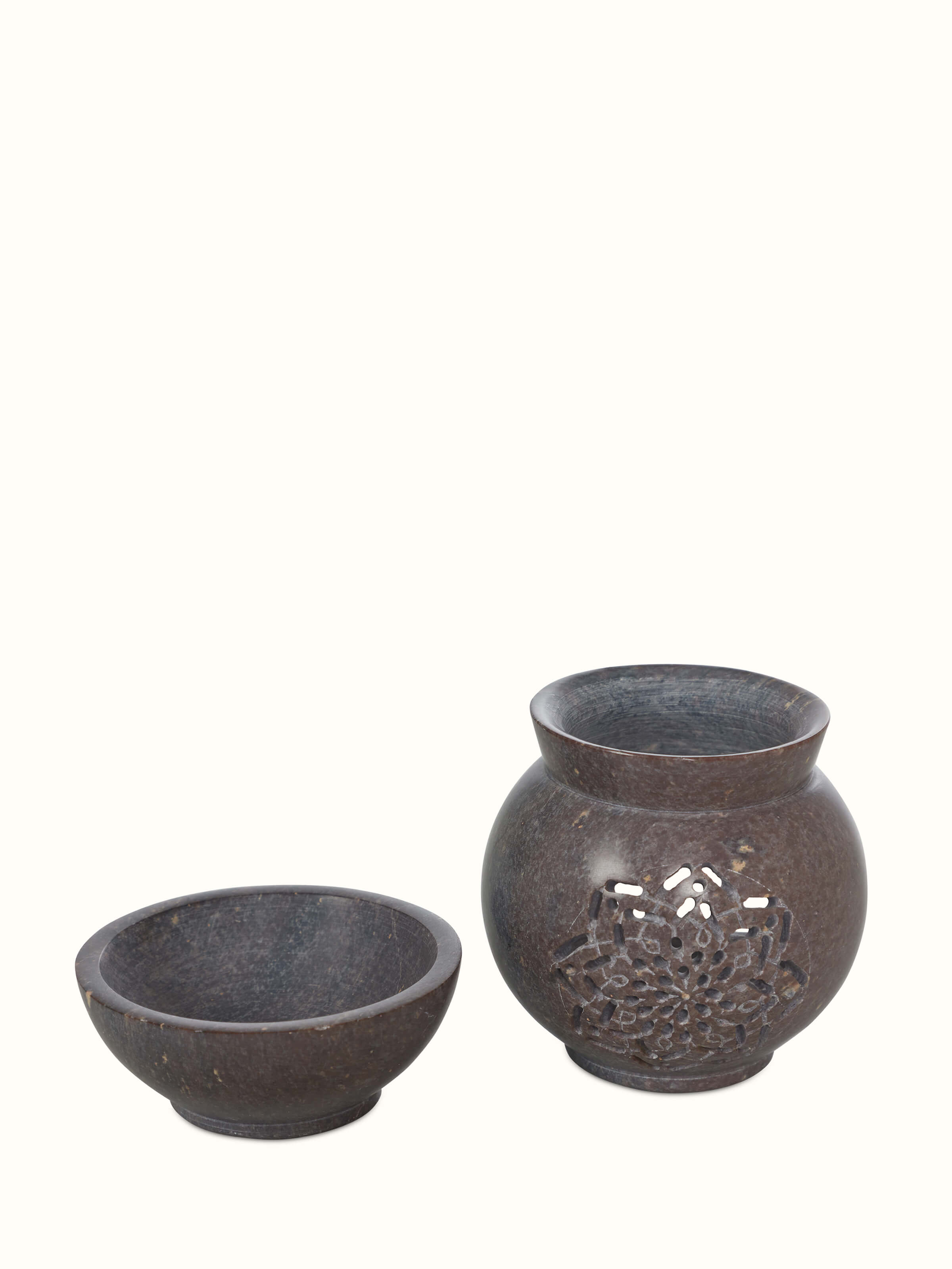 Angle view of Polished carved stone diffuser