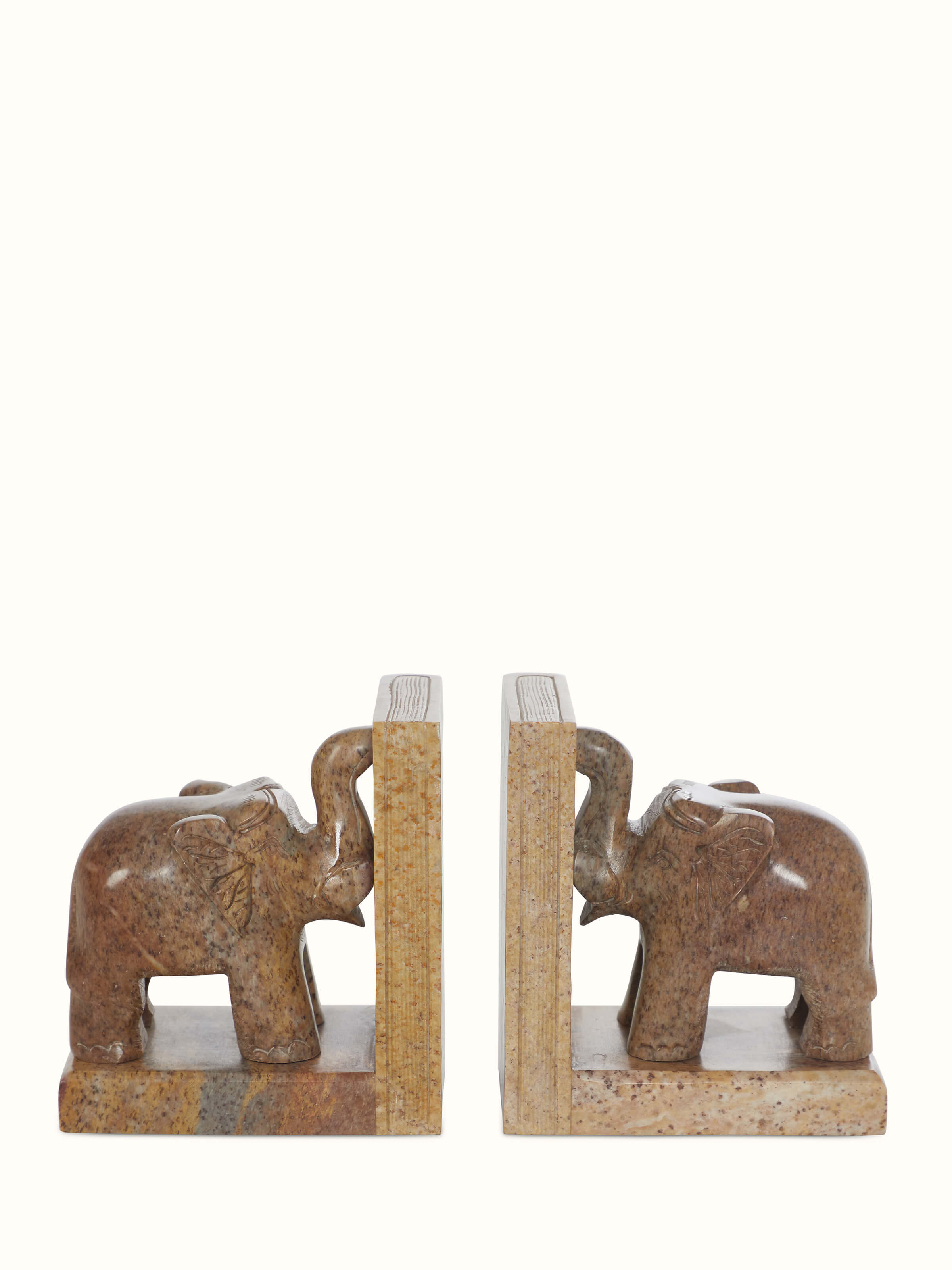 Front view of Carved Stone Bookend in Brown Color, showcasing its detailed carvings and sturdy design