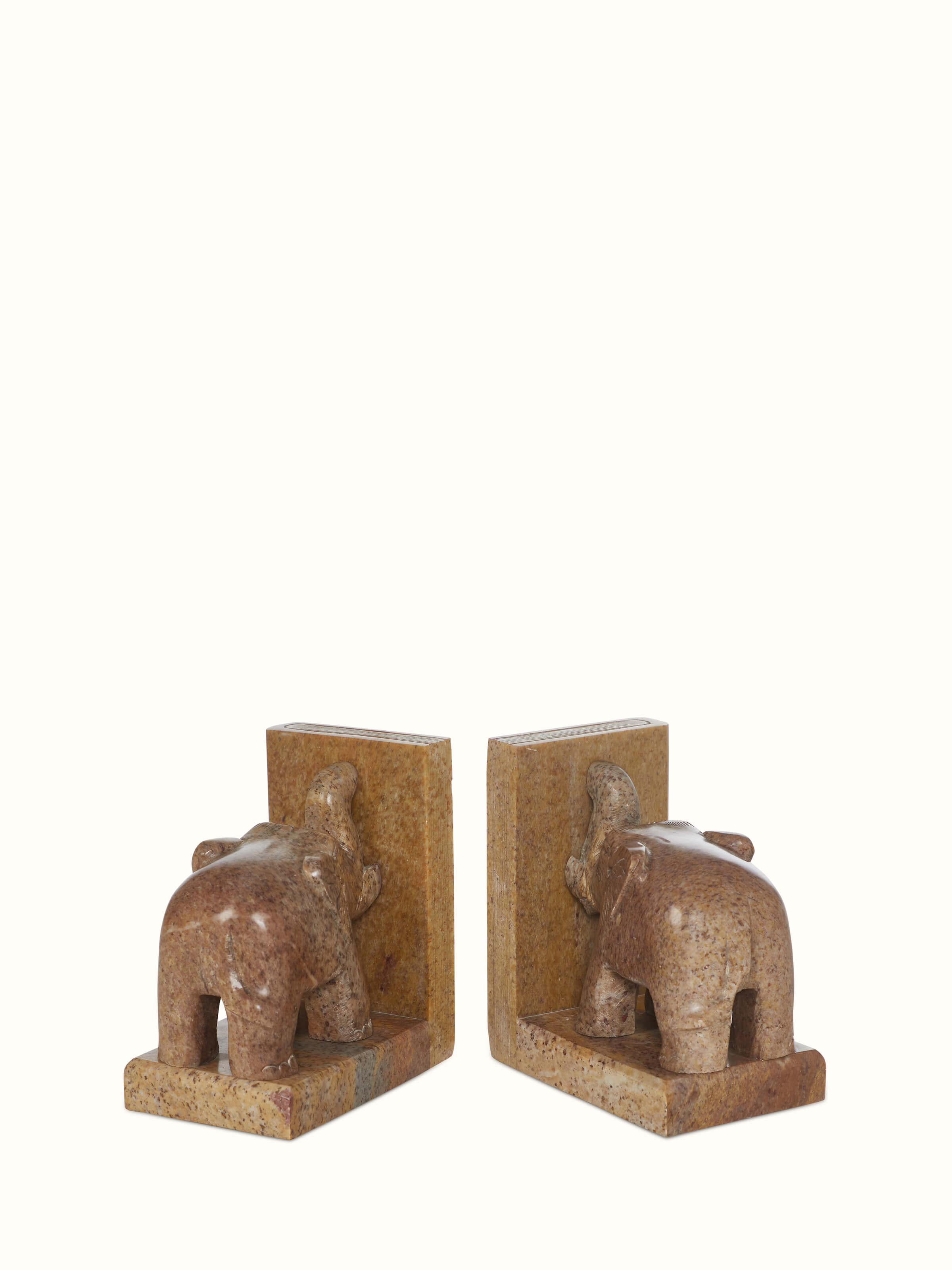 Full view of Carved Stone Bookend in Brown Color, highlighting its robust design and carved details