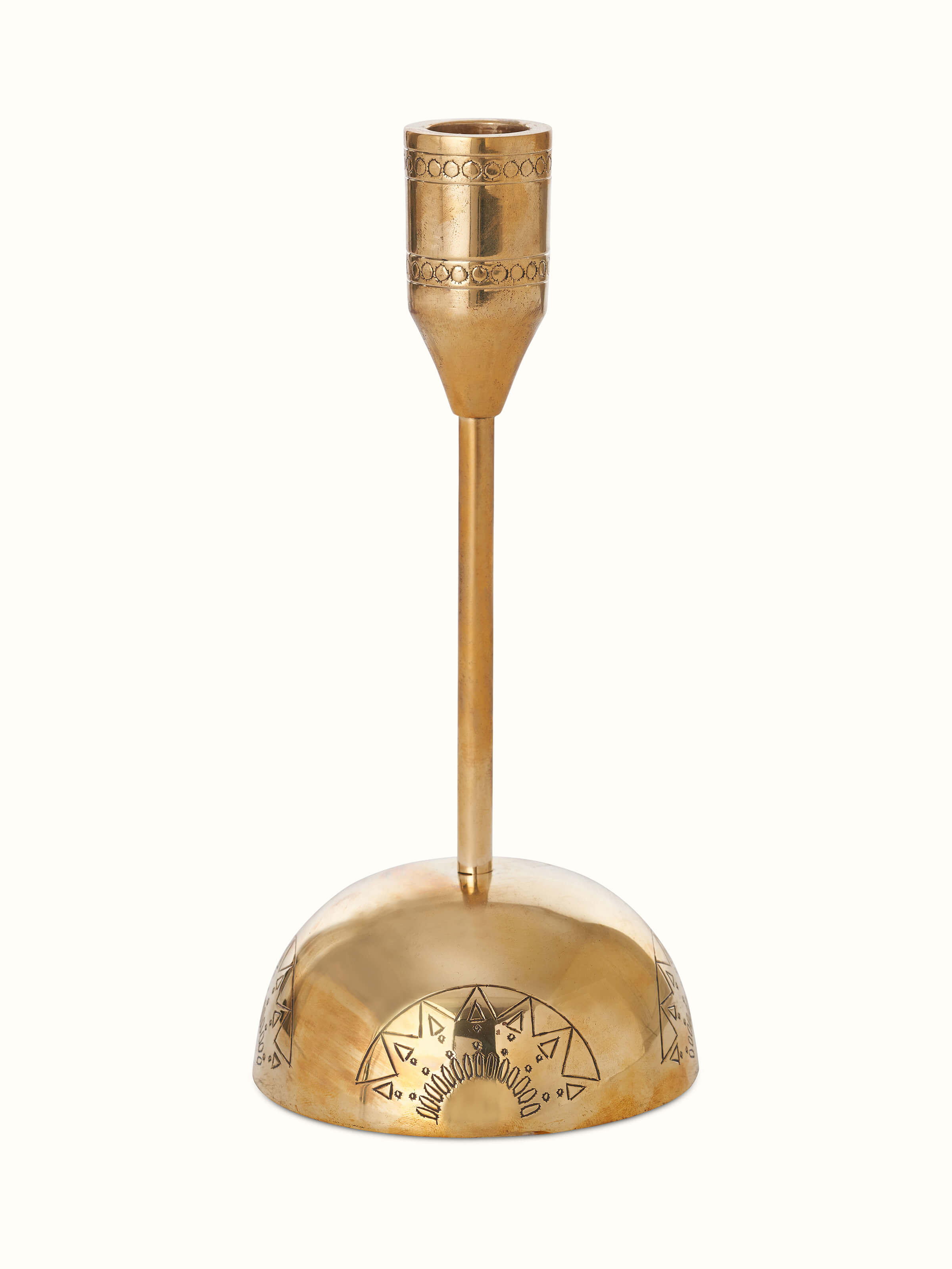 Front view of Polished brass candle holder