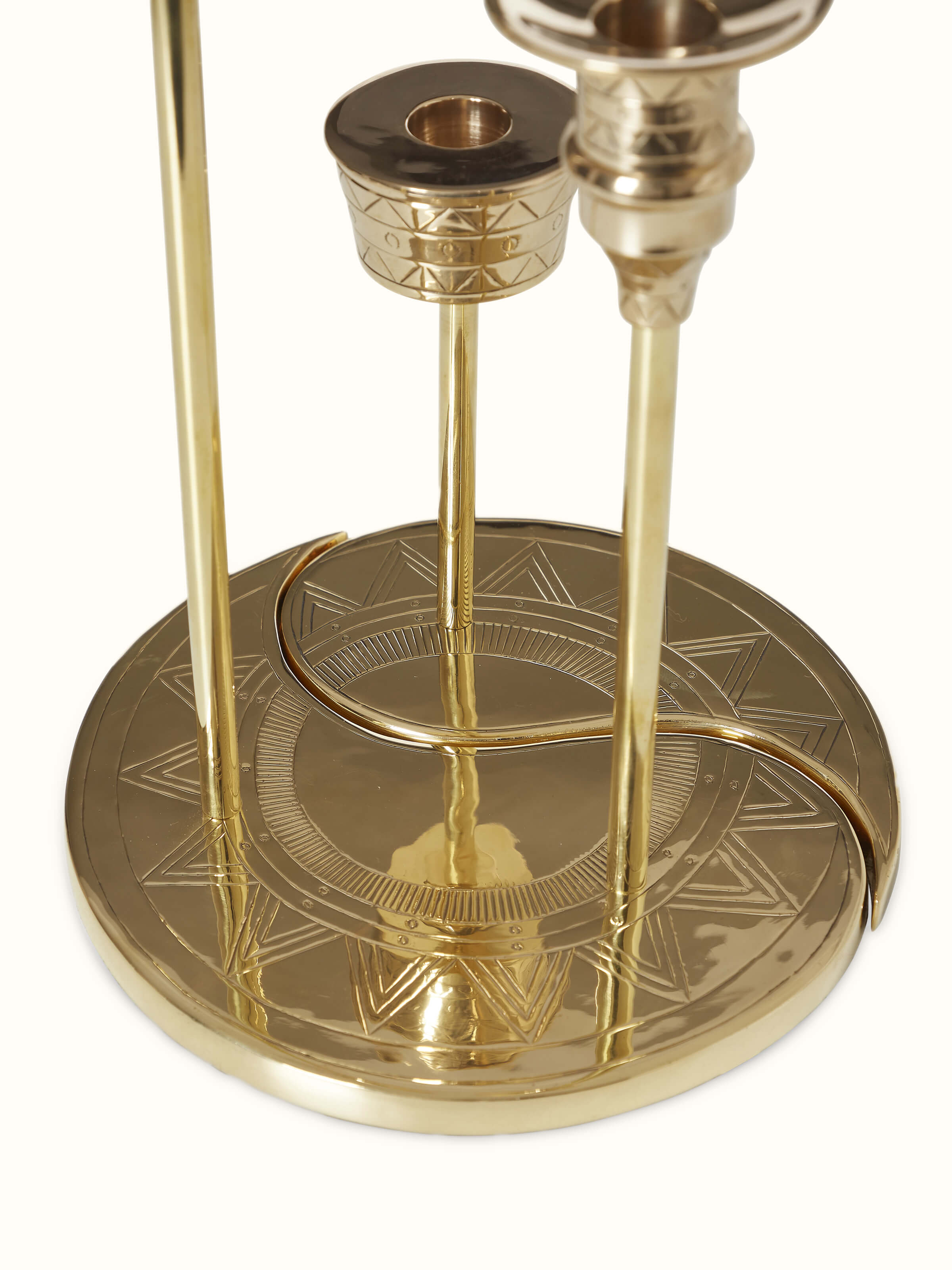 Detailed view of the top of grey brass candle stands (2 pcs), highlighting the design for holding candles.