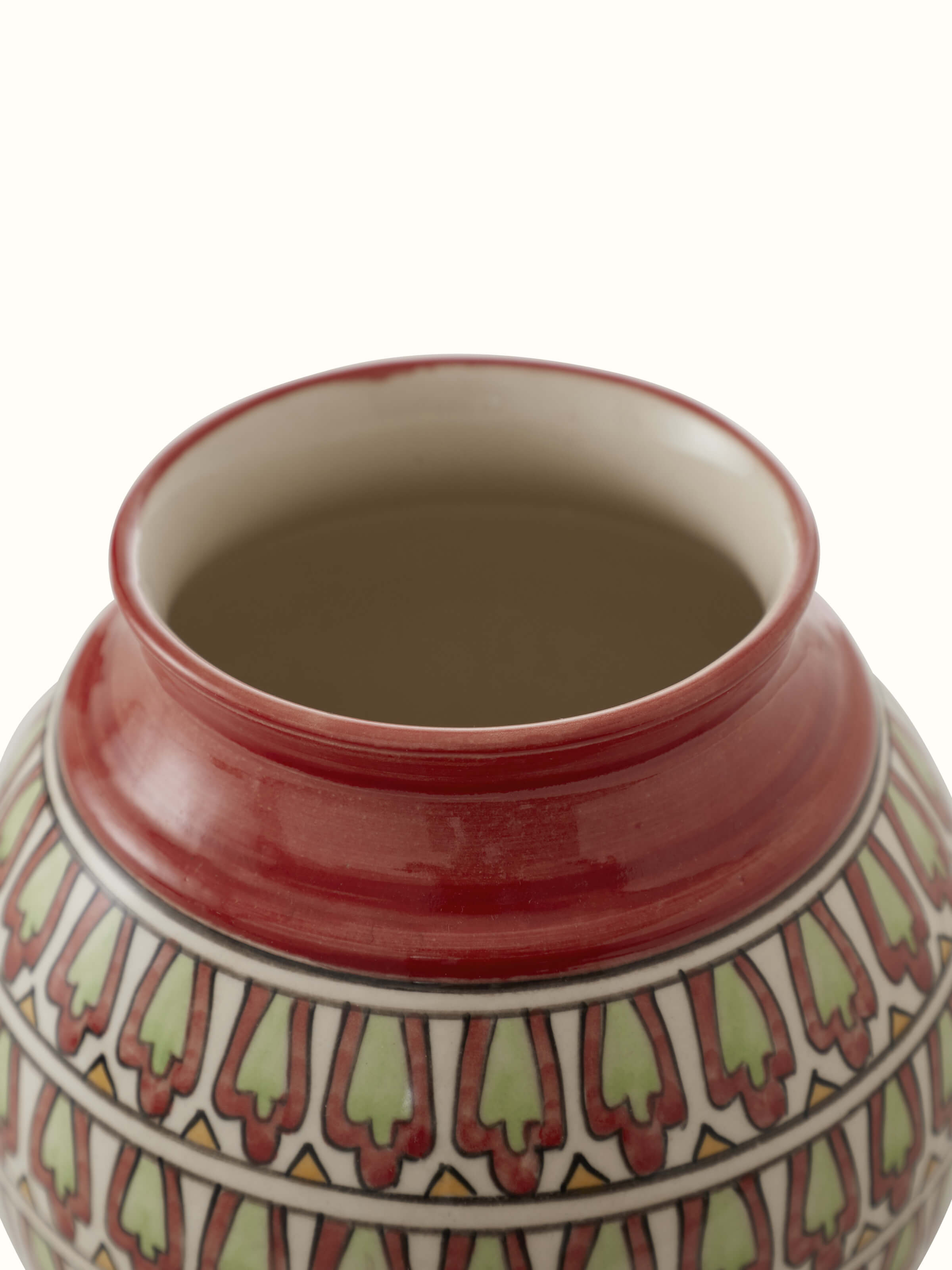 Close-up of Khurja pottery ceramic table vase highlighting the unique pattern and finish.