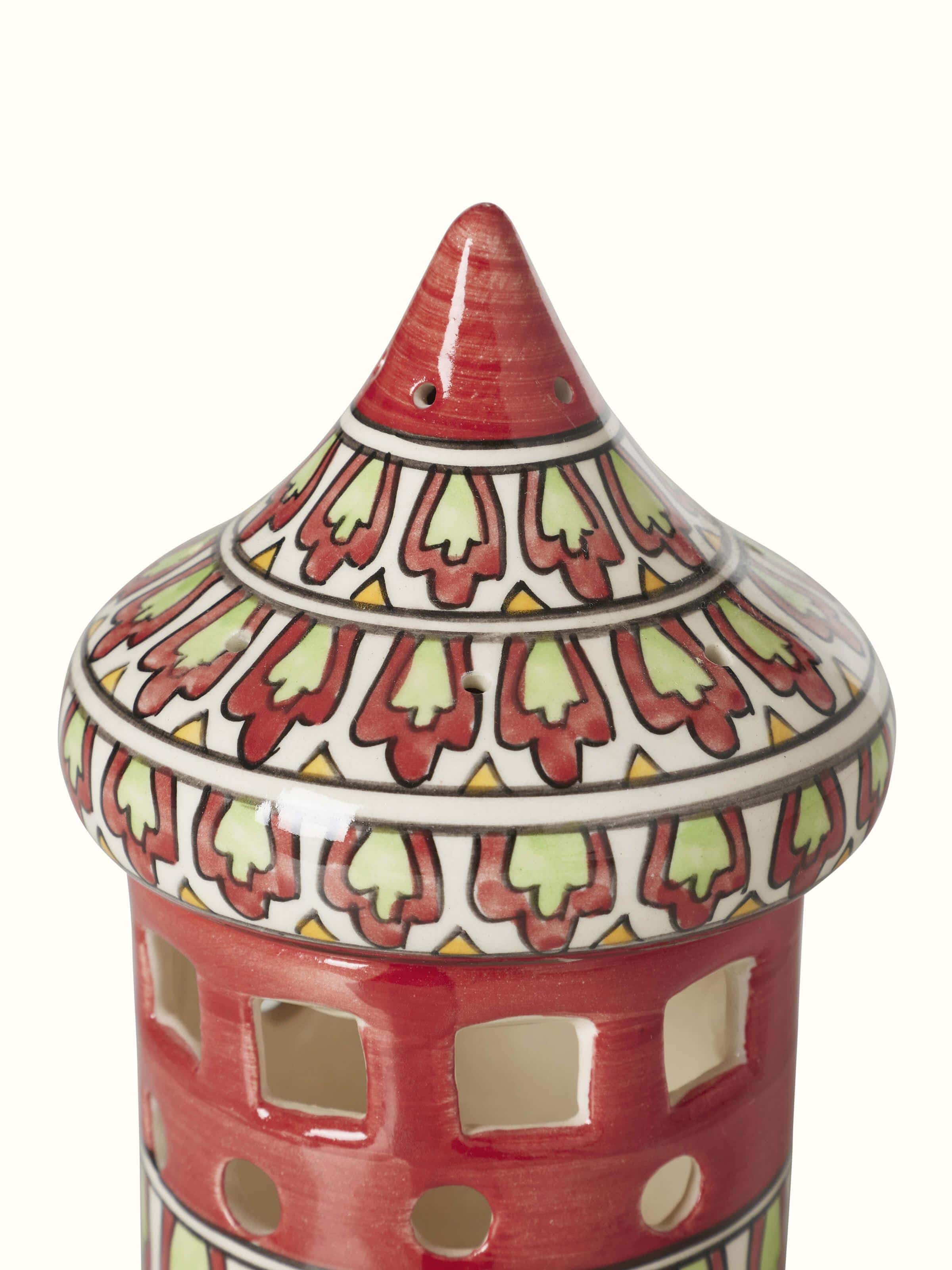 Detailed view of natural Khurja pottery ceramic aroma oil burner highlighting the unique design and artisanal craftsmanship