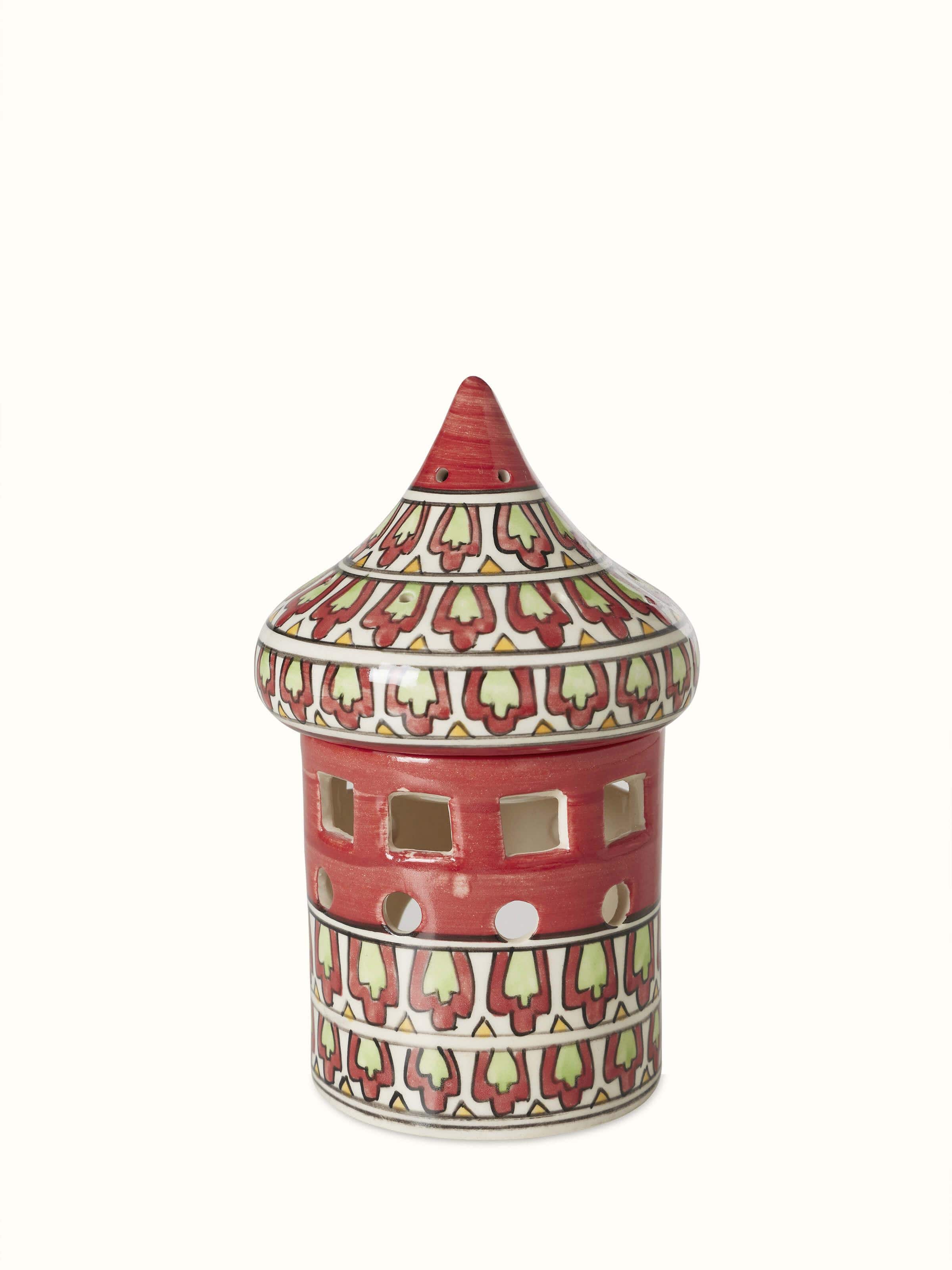 Front and side view of natural Khurja pottery ceramic aroma oil burner showcasing the handcrafted details and functional design