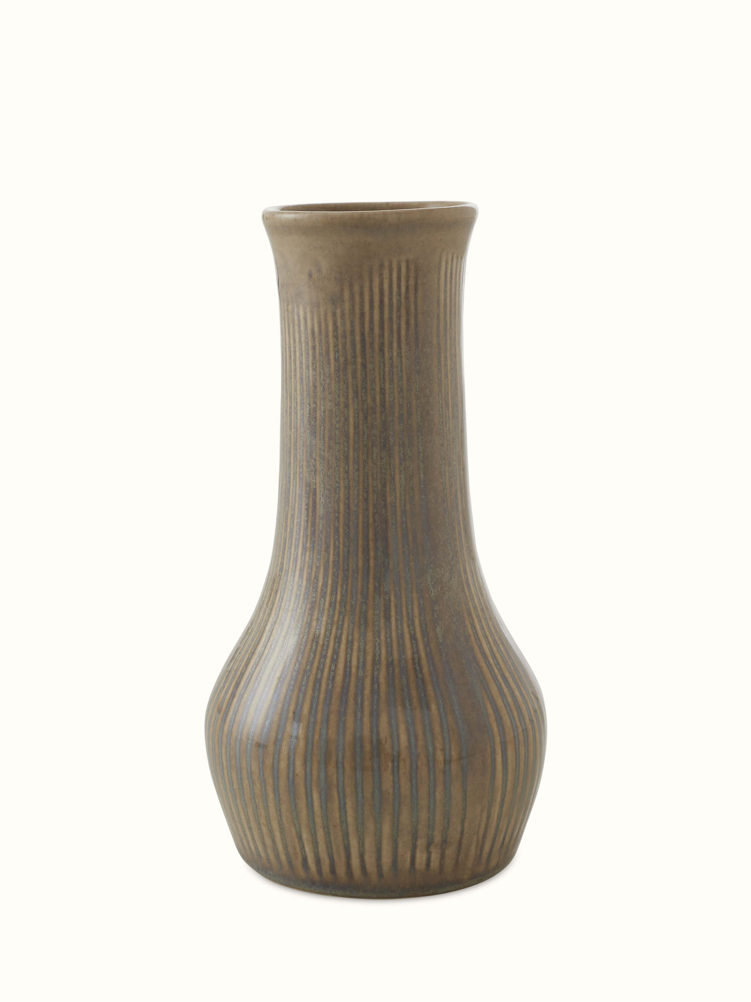 Front view of Khurja Pottery Ceramic Bud Vase in brown color showing the traditional pottery design.