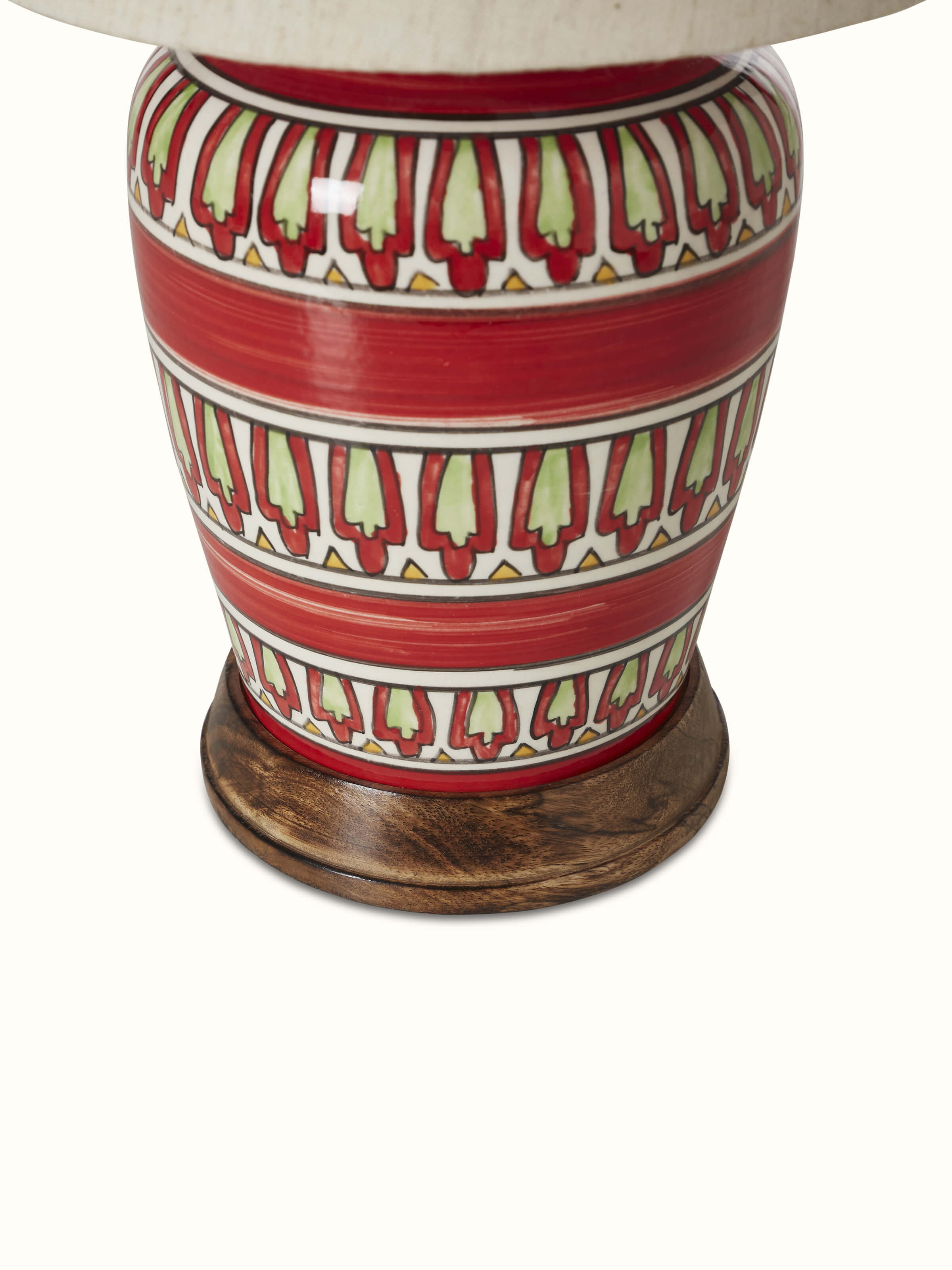 Detail view of Khurja Pottery Ceramic Table Lamp in small size emphasizing the texture and ceramic artistry.