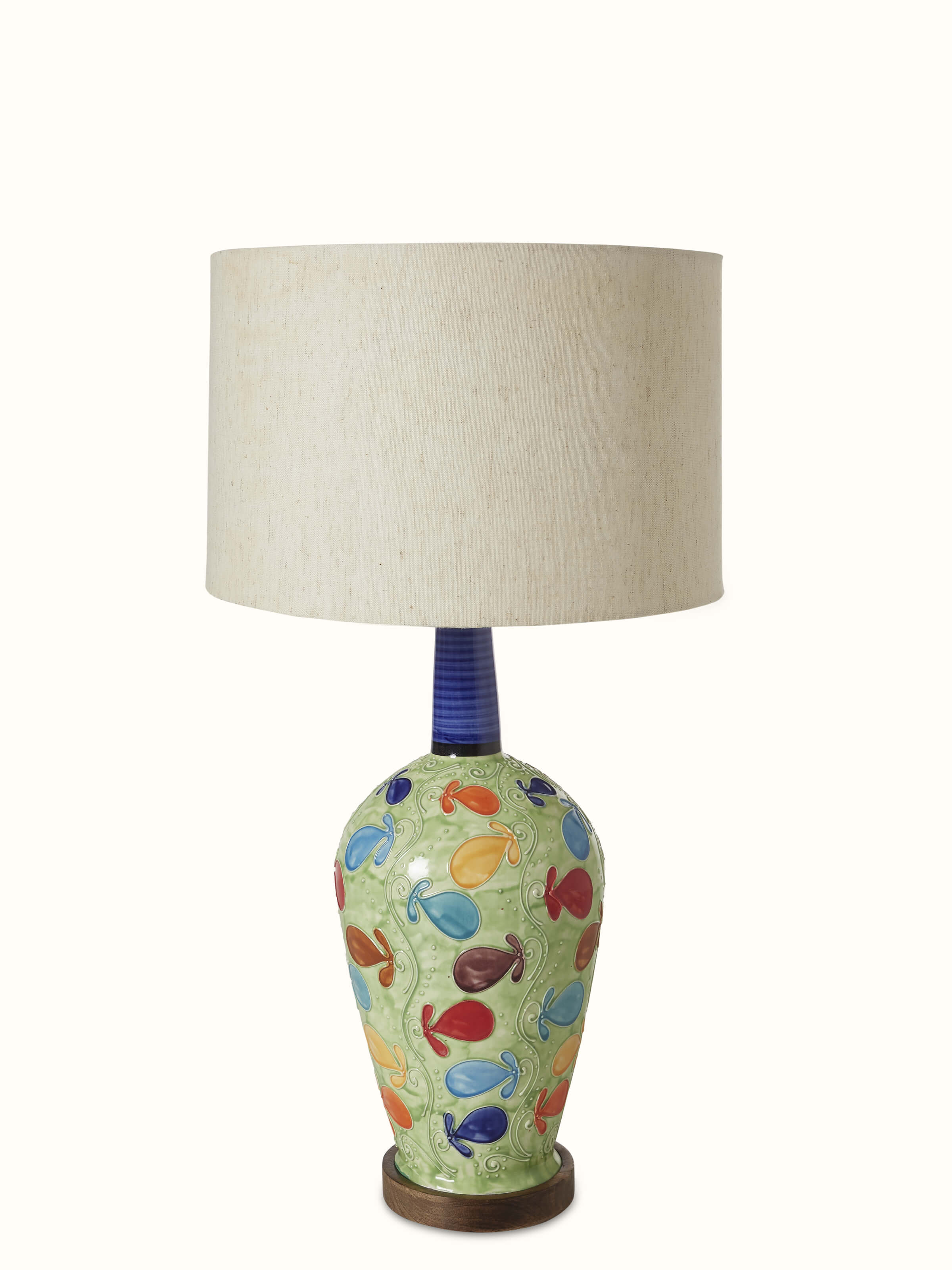 Front view of Khurja Pottery Ceramic Console Lamp with White Shade, showcasing its elegant design and craftsmanship