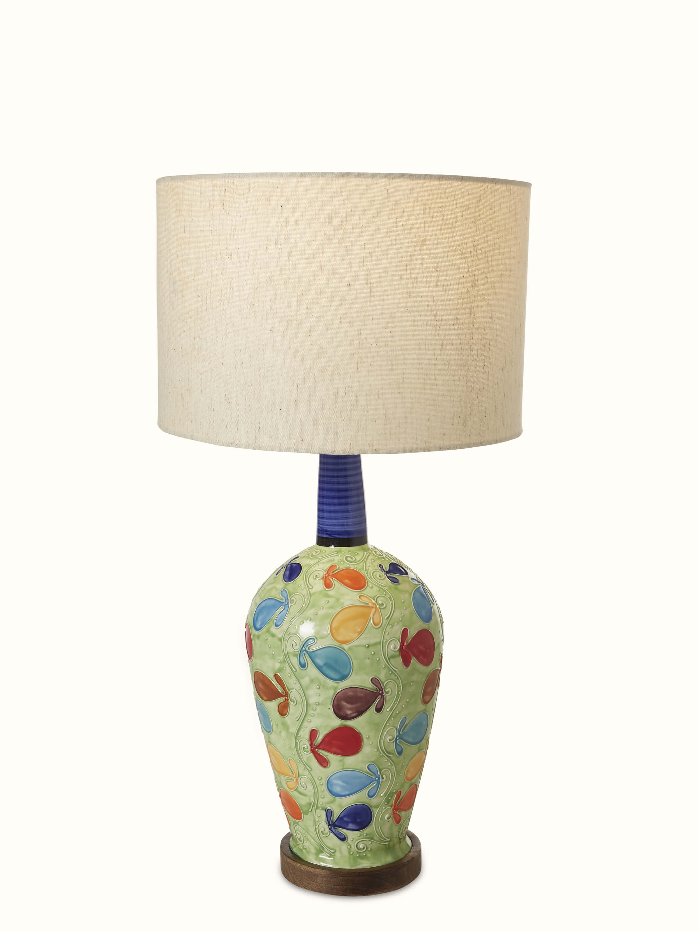 Side view of Khurja Pottery Ceramic Console Lamp with White Shade, highlighting the lamp’s smooth ceramic finish