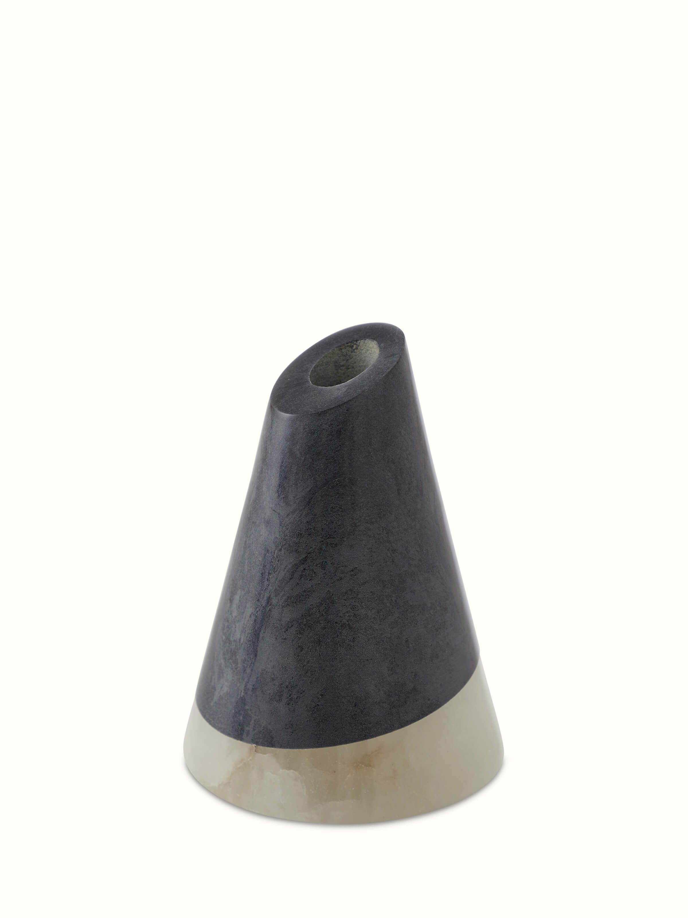 Top view of carved soapstone bud vase in black color emphasizing its elegant design