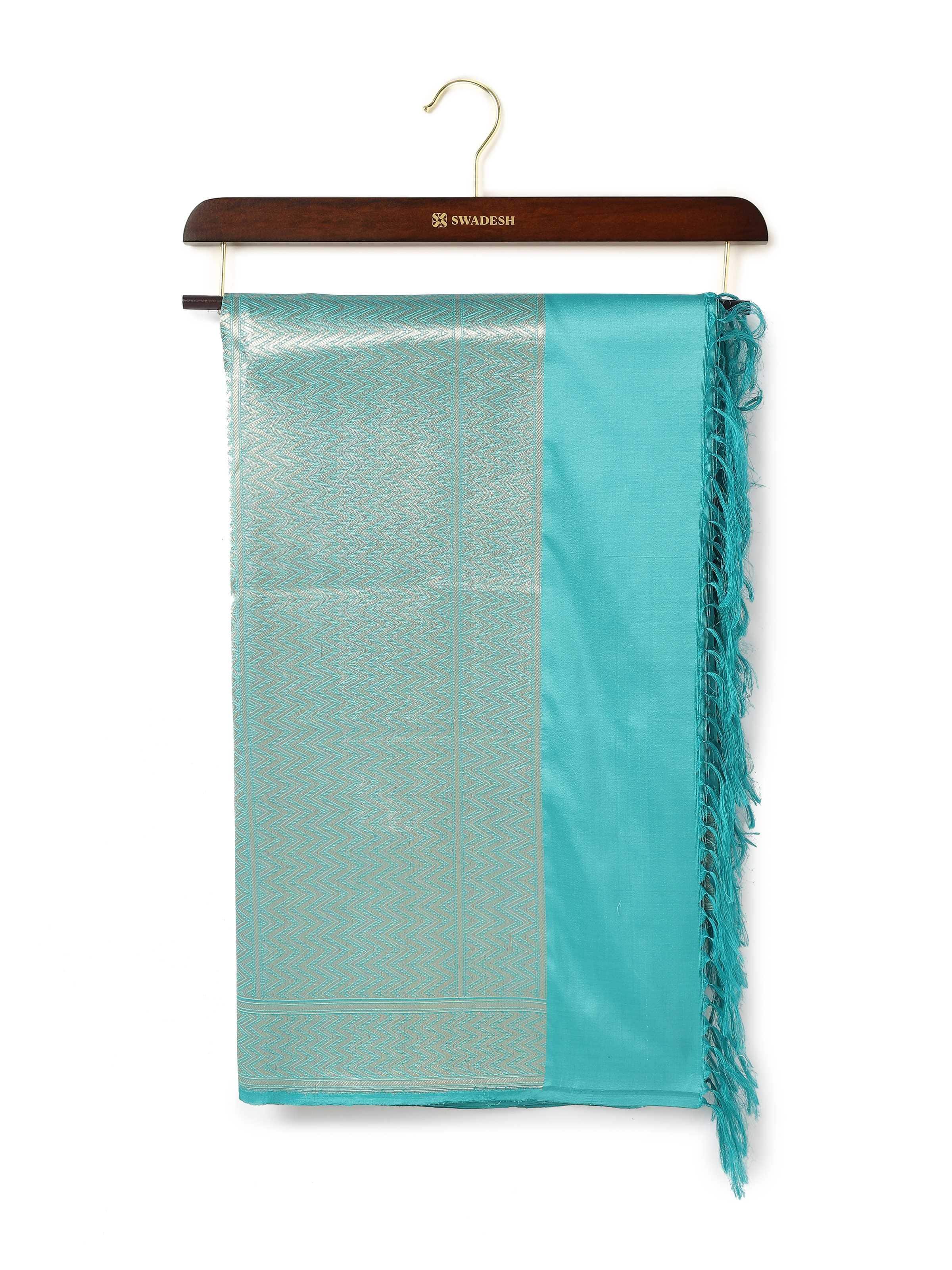 Front view of Blue Silk Banarasi Dupatta displaying rich blue silk fabric with traditional Banarasi zari work.