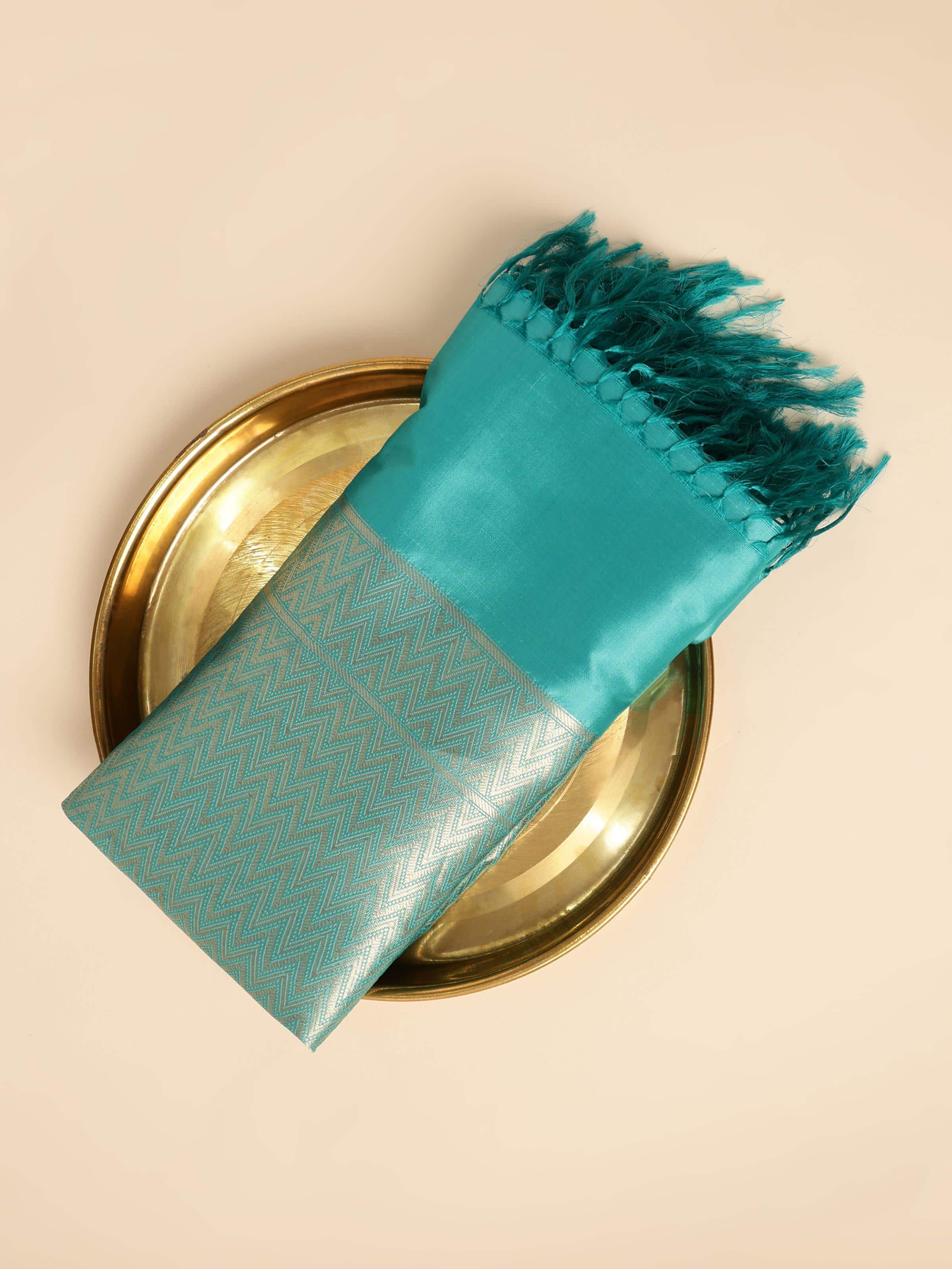 Back view of Blue Silk Banarasi Dupatta revealing full design and elegant silk finish.