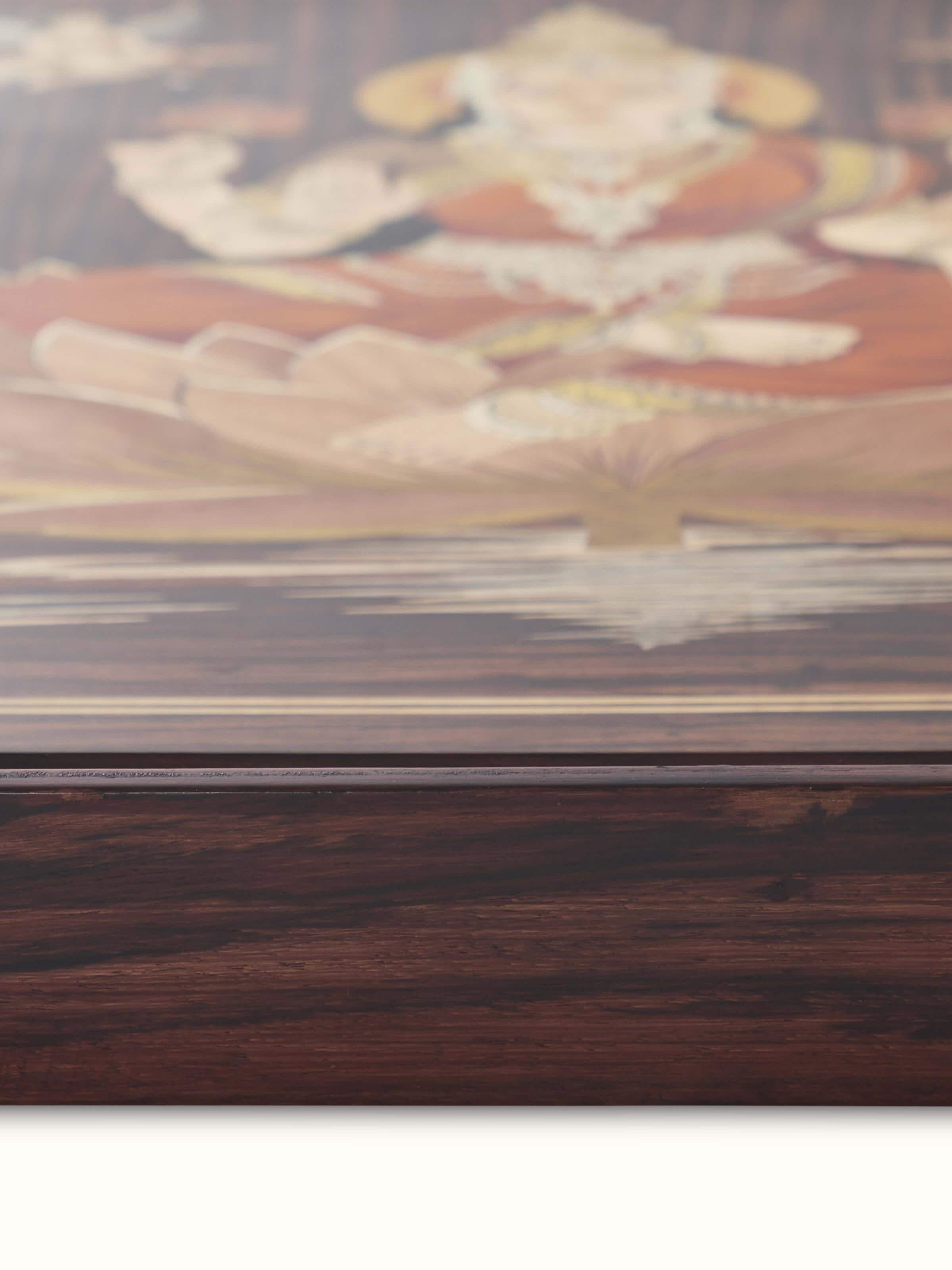 Side view of Mysore Rosewood Inlaid Lakshmi Wall Art displaying its elegant design and fine craftsmanship.