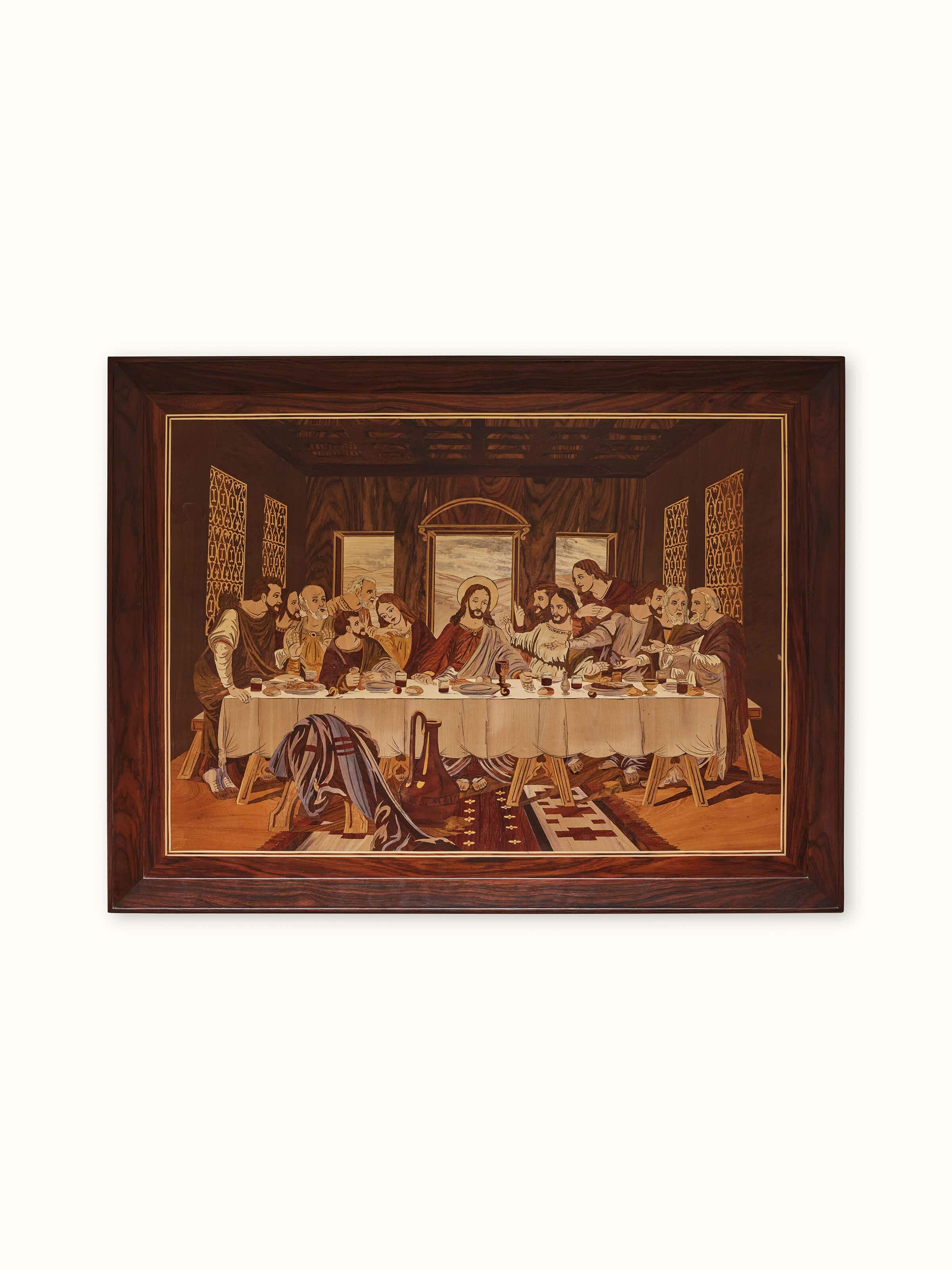 Last Supper wall art in Mysore rosewood, featuring inlaid details and traditional craftsmanship, Swadesh