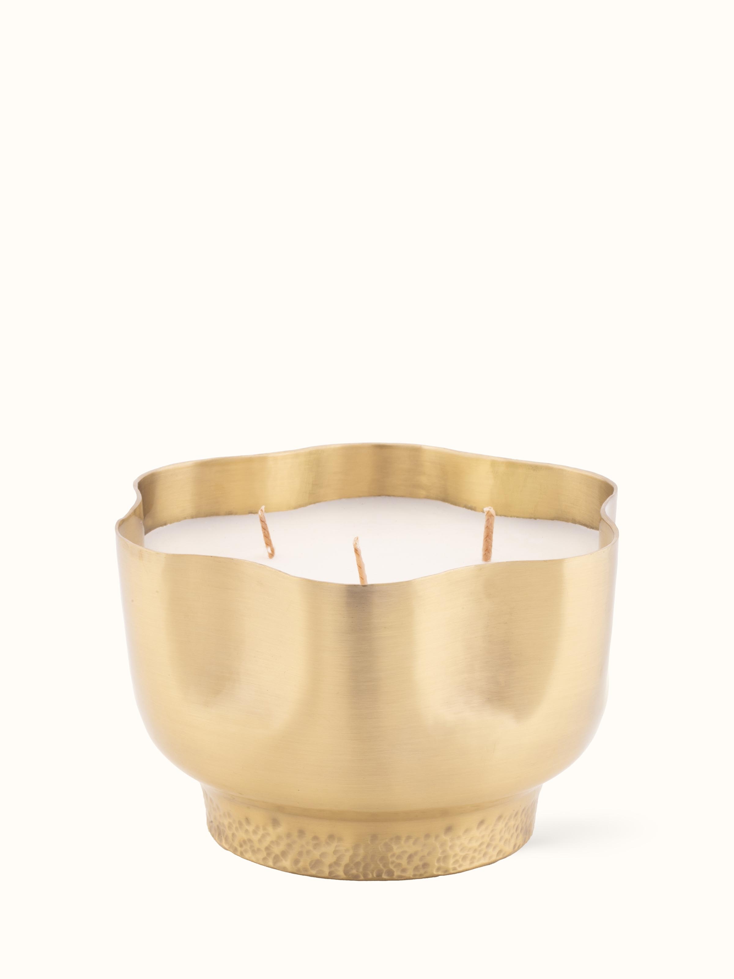 Front view of Leher Brass Candle showcasing intricate design and finish.