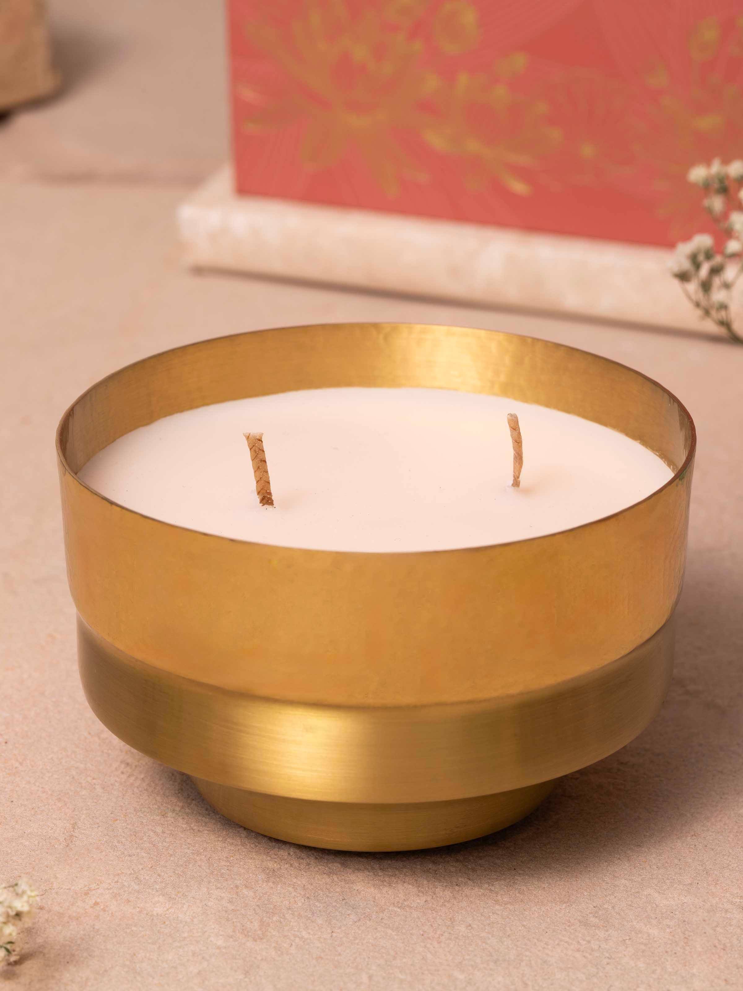 Neroli Brass Candle displayed in a cozy setting, enhancing its ambiance and decorative appeal