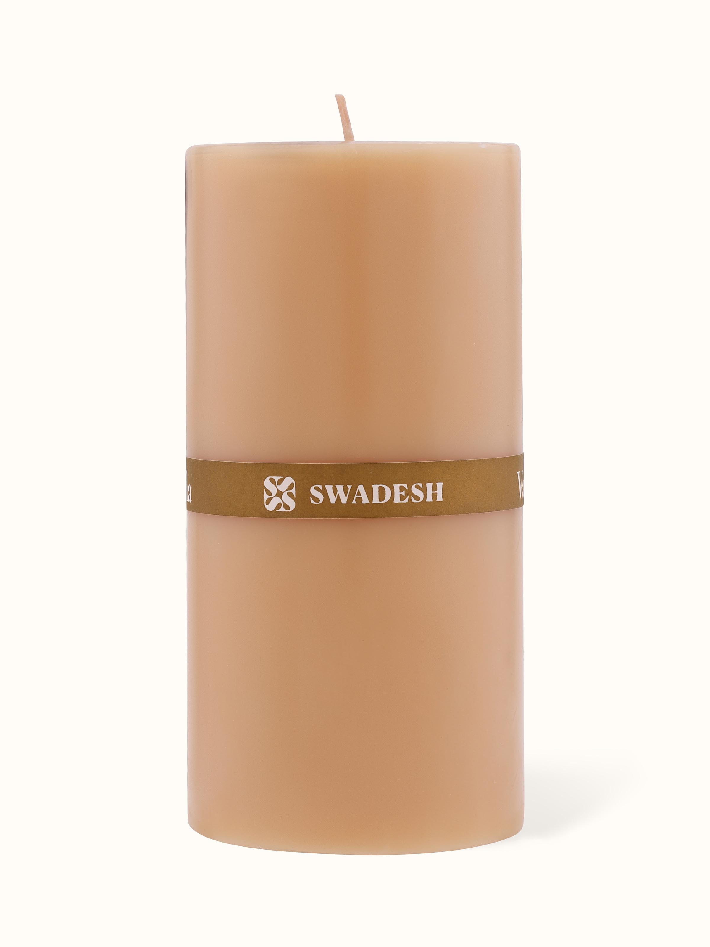 Front view of Vanilla Pillar Candle (6 inches) showcasing the full candle.
