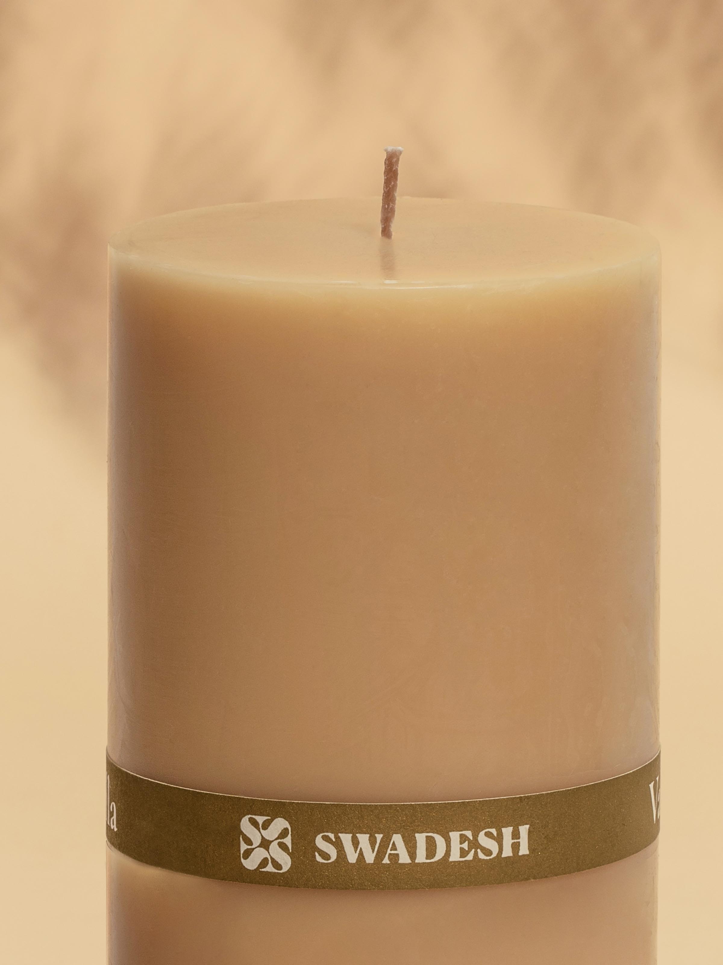 Close-up of Vanilla Pillar Candle (6 inches) showing the candle's surface detail.