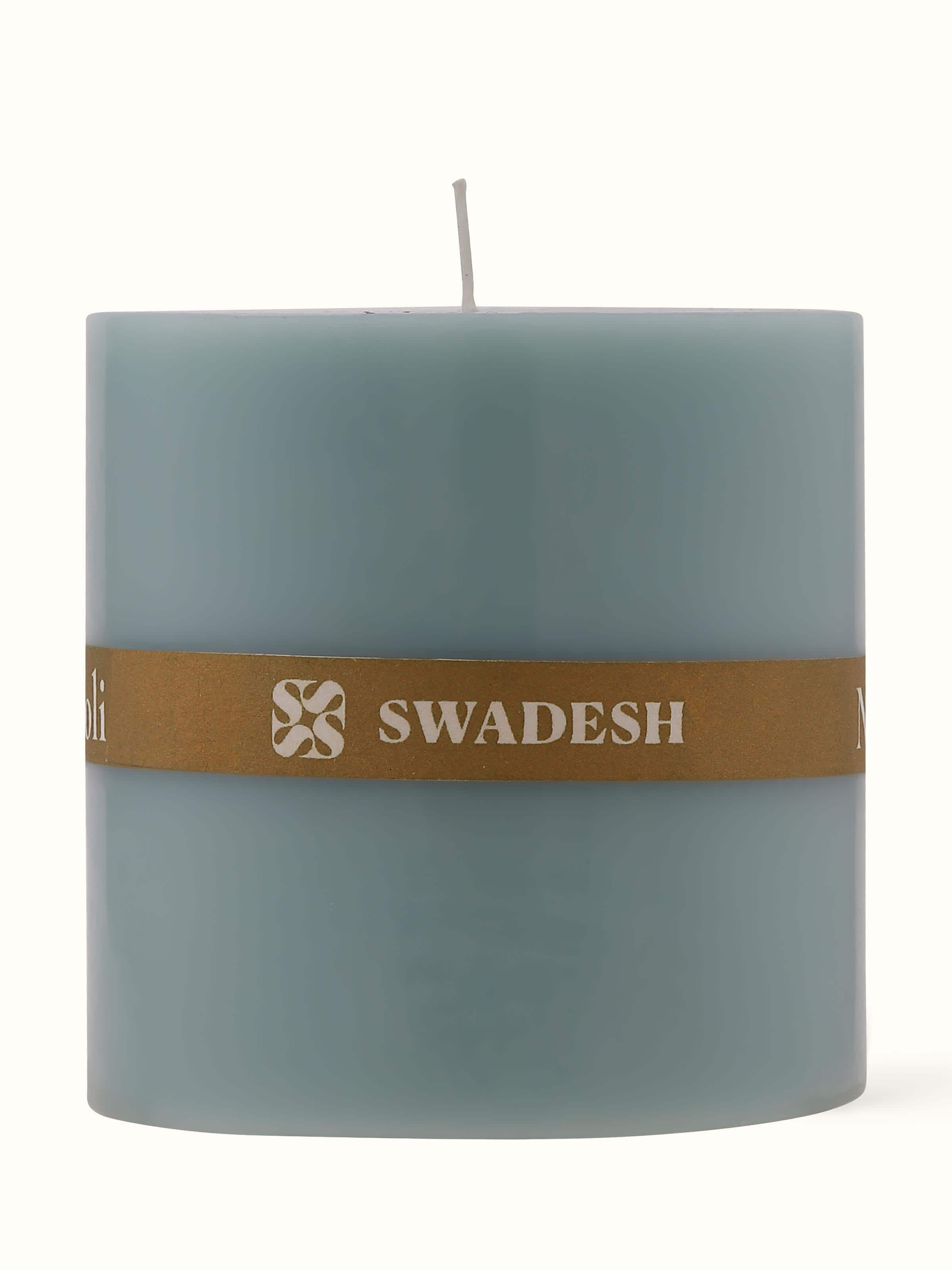 Front view of Neroli Pillar Candle (3 inches) showcasing the full candle with clear labeling and a smooth cylindrical design.