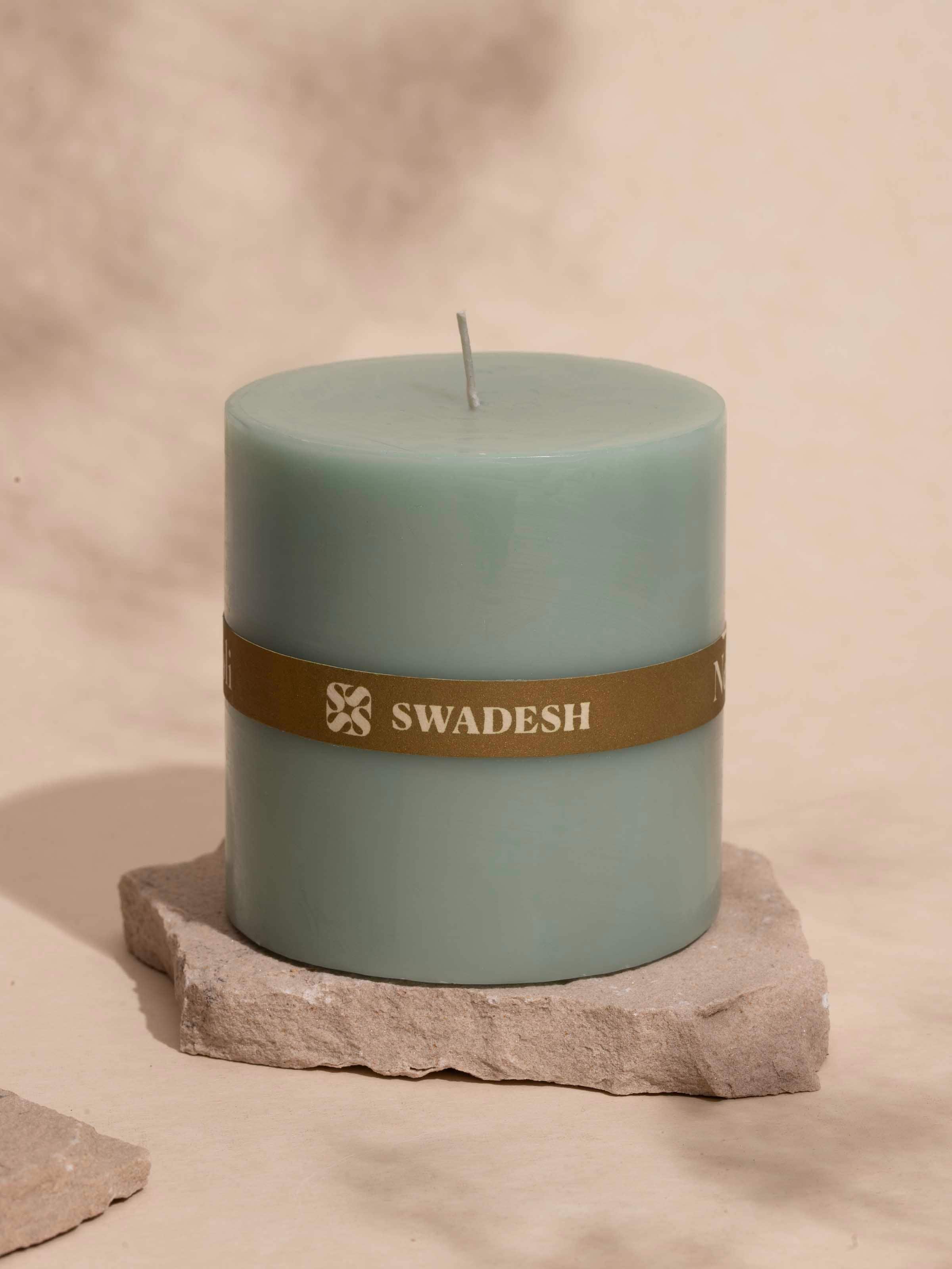 Close-up view of Neroli Pillar Candle (3 inches) focusing on the candle’s texture and surface details.