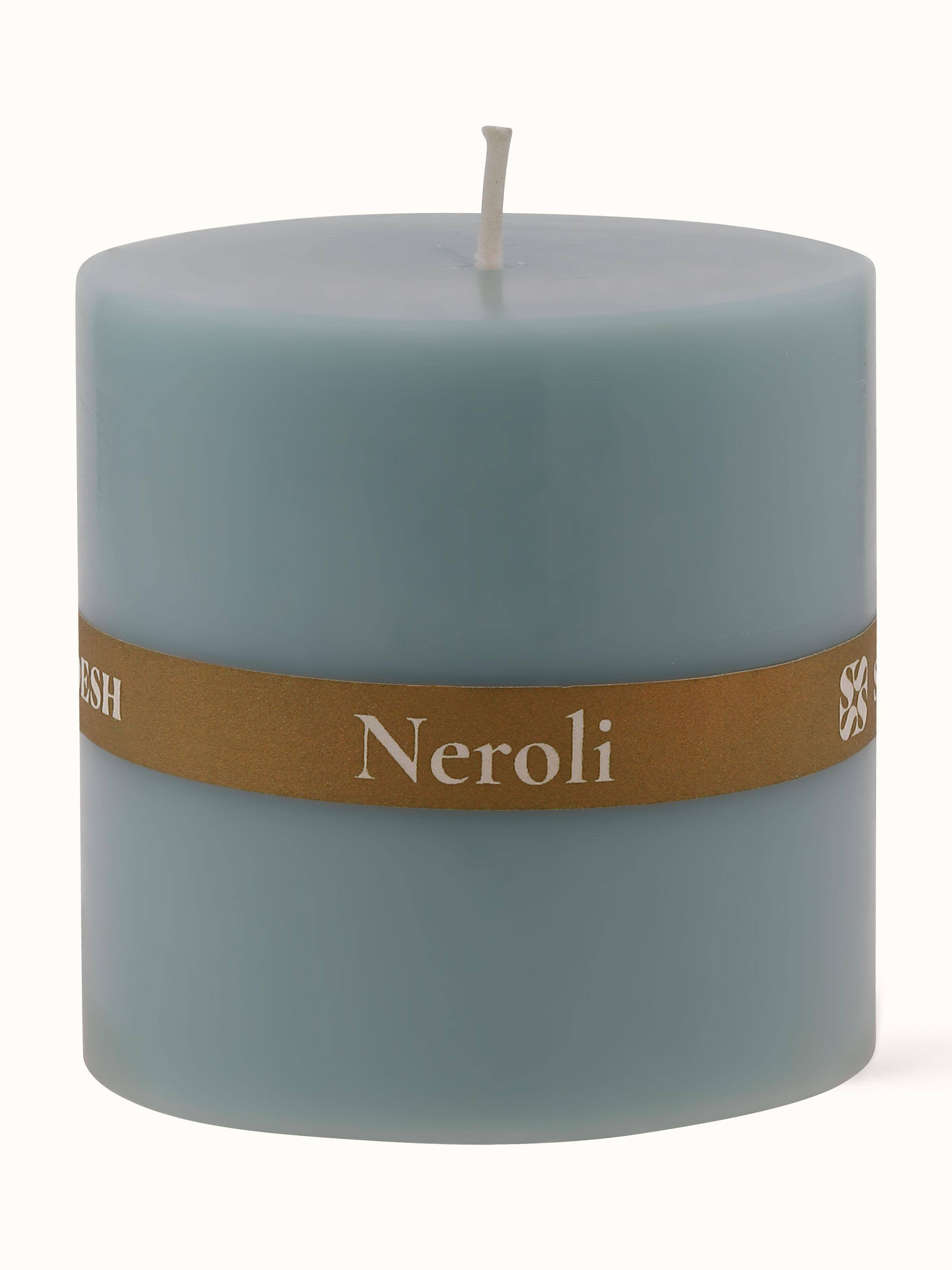 Overhead view of Neroli Pillar Candle (3 inches) showcasing the top surface and overall shape of the candle.