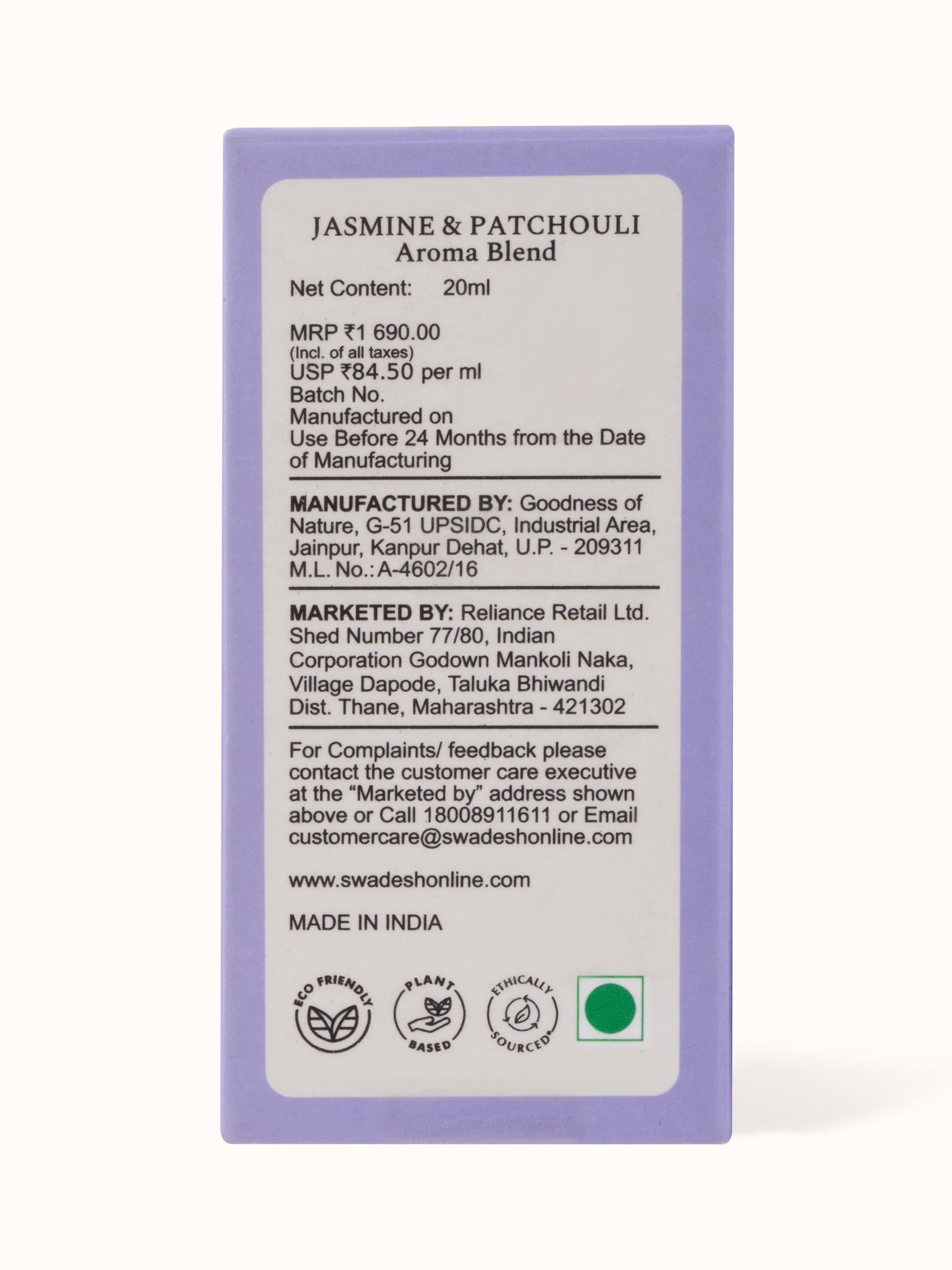 Artistic view of Aroma Blend Jasmine & Patchouli bottle, showcasing the product in use.