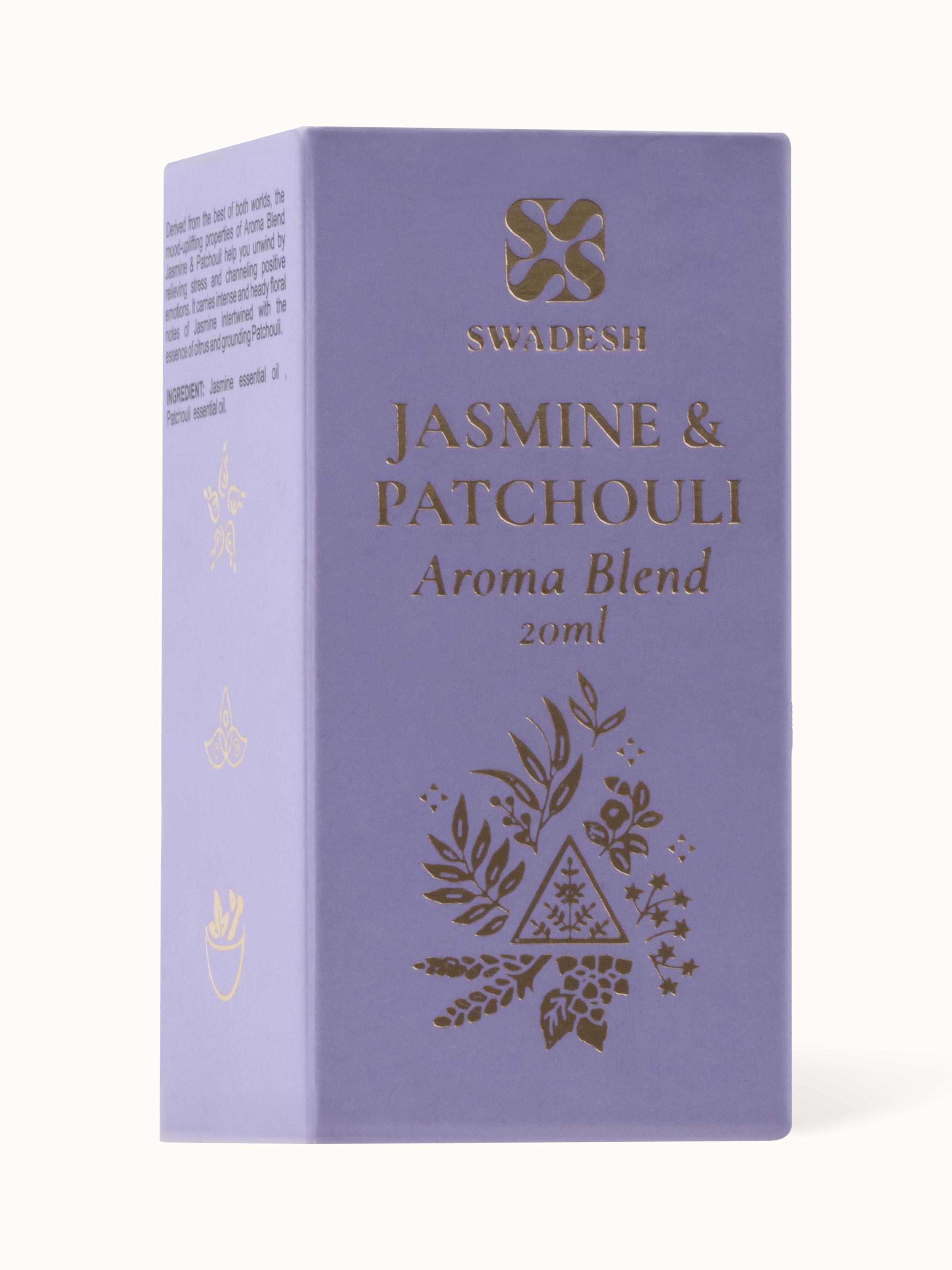 Aroma Blend Jasmine & Patchouli bottle with focus on the cap and overall packaging.