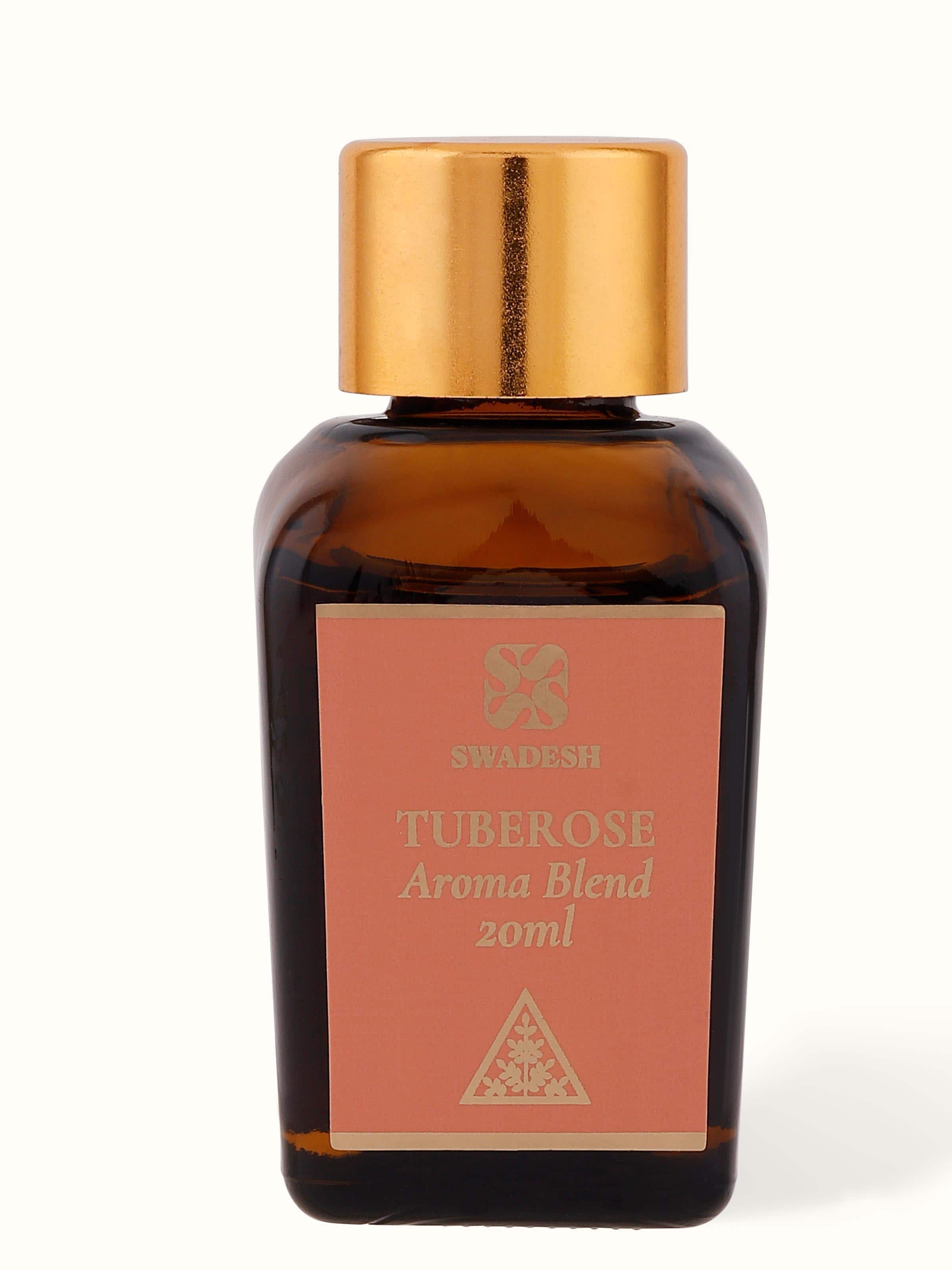 Front view of Aroma Blend Tuberose showcasing elegant bottle design and label