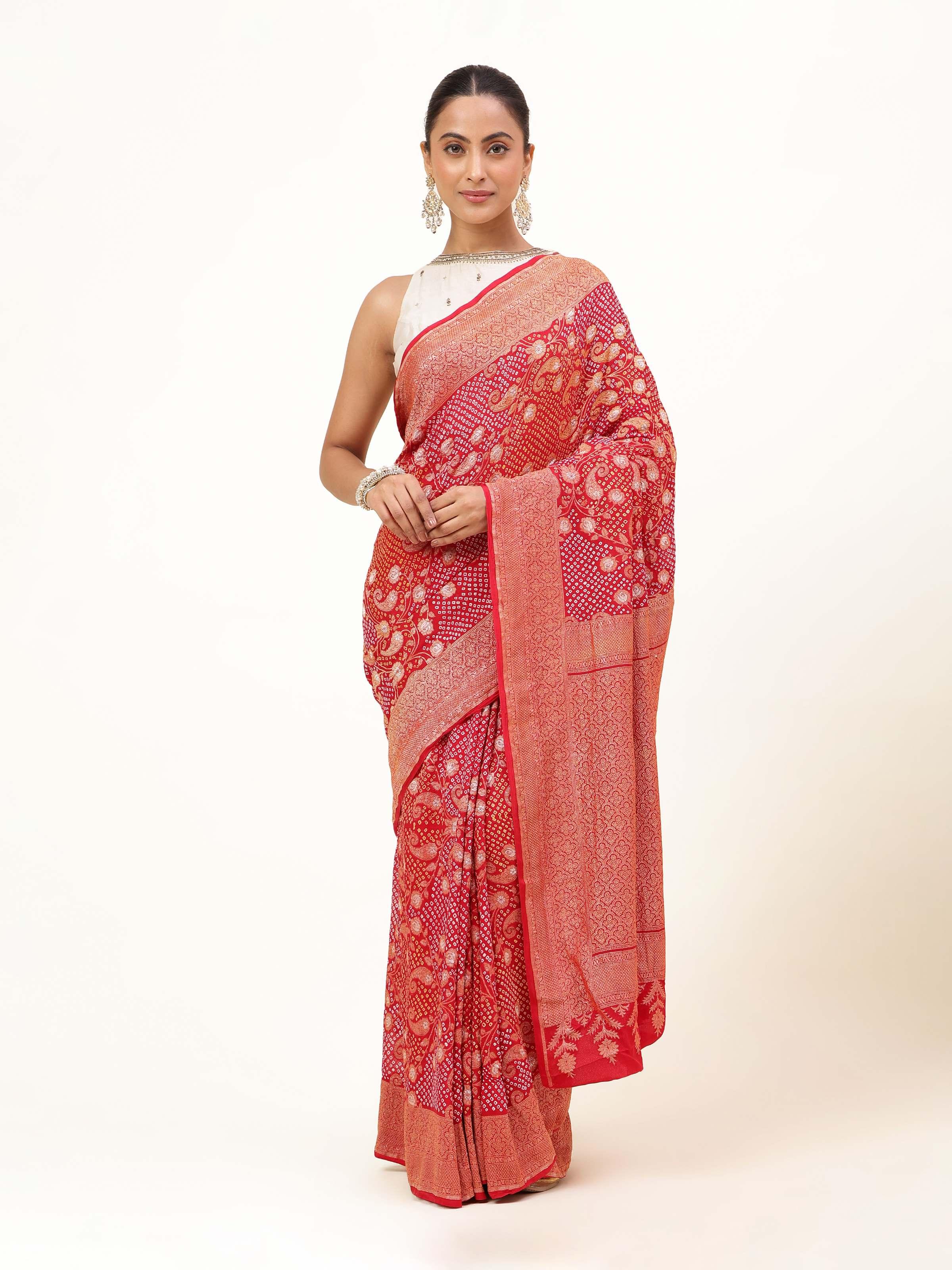 Light Pink Mulberry Georgette Silk Bandhani Saree