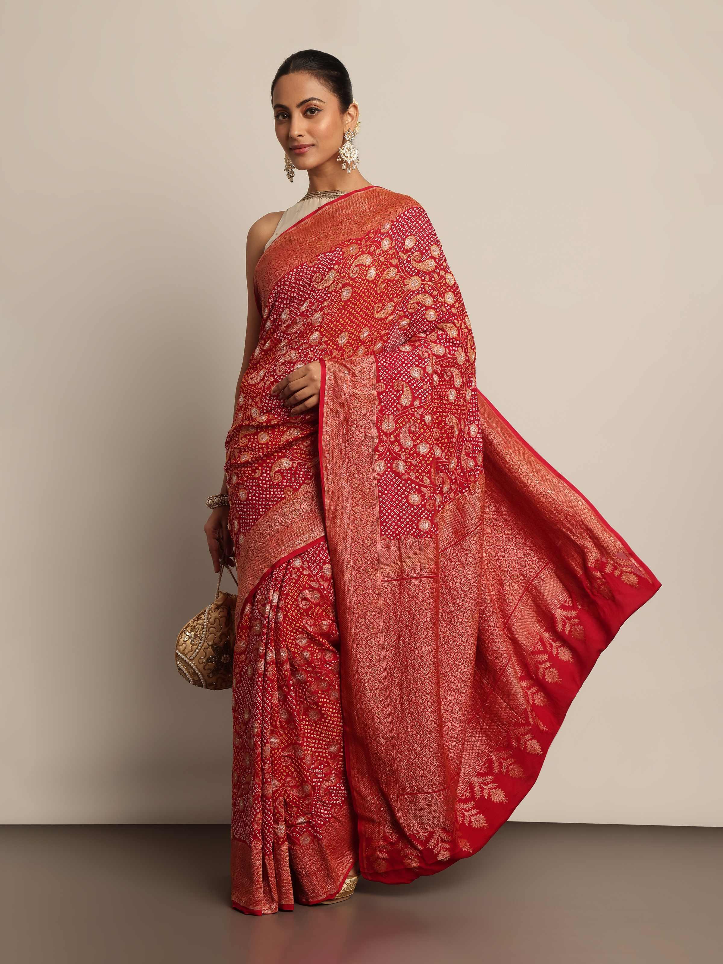Light Pink Mulberry Georgette Silk Bandhani Saree