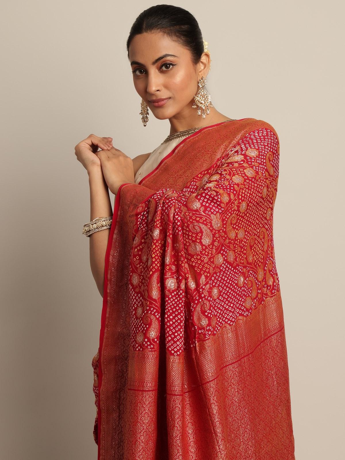 Light Pink Mulberry Georgette Silk Bandhani Saree
