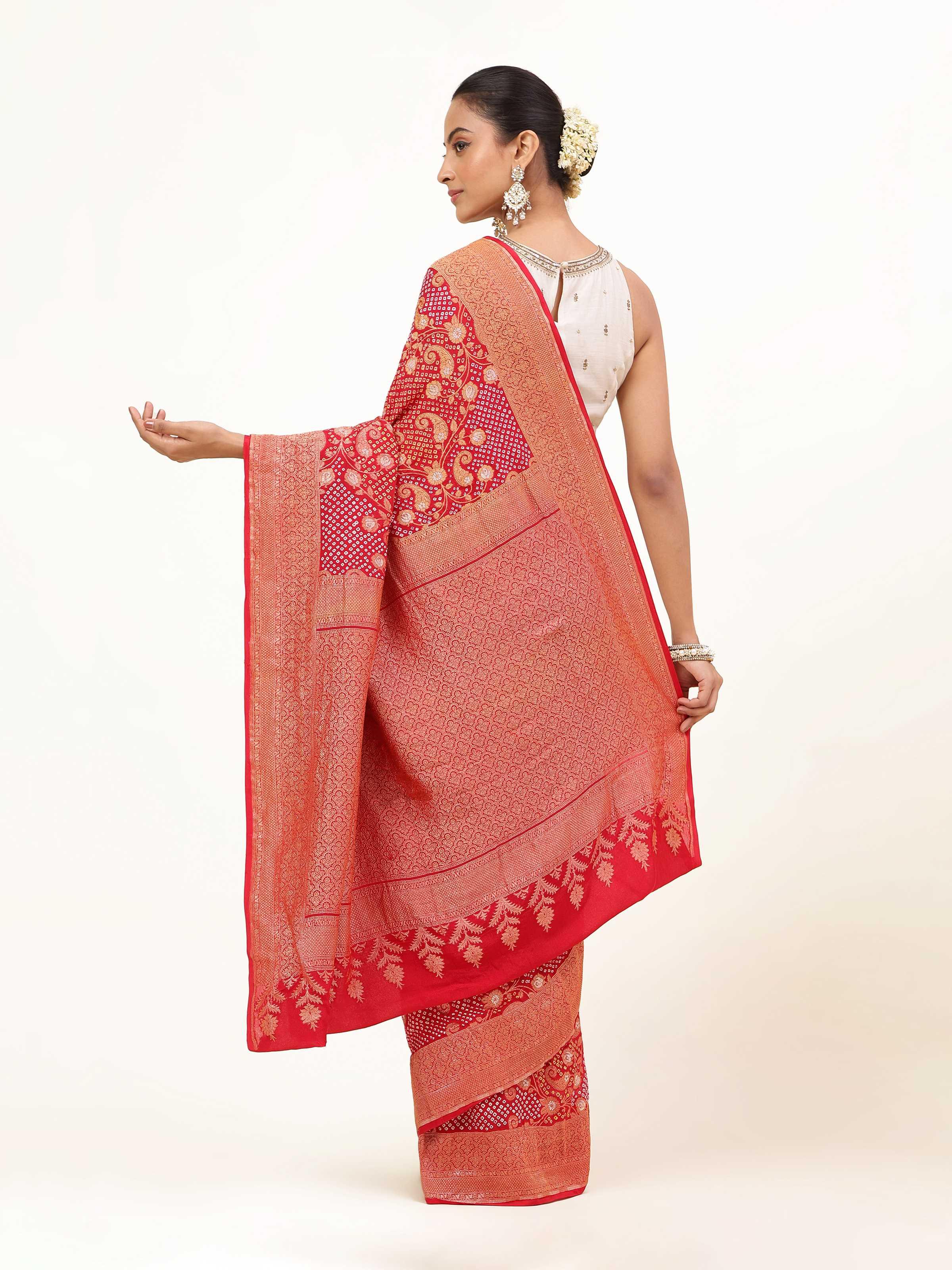 Light Pink Mulberry Georgette Silk Bandhani Saree