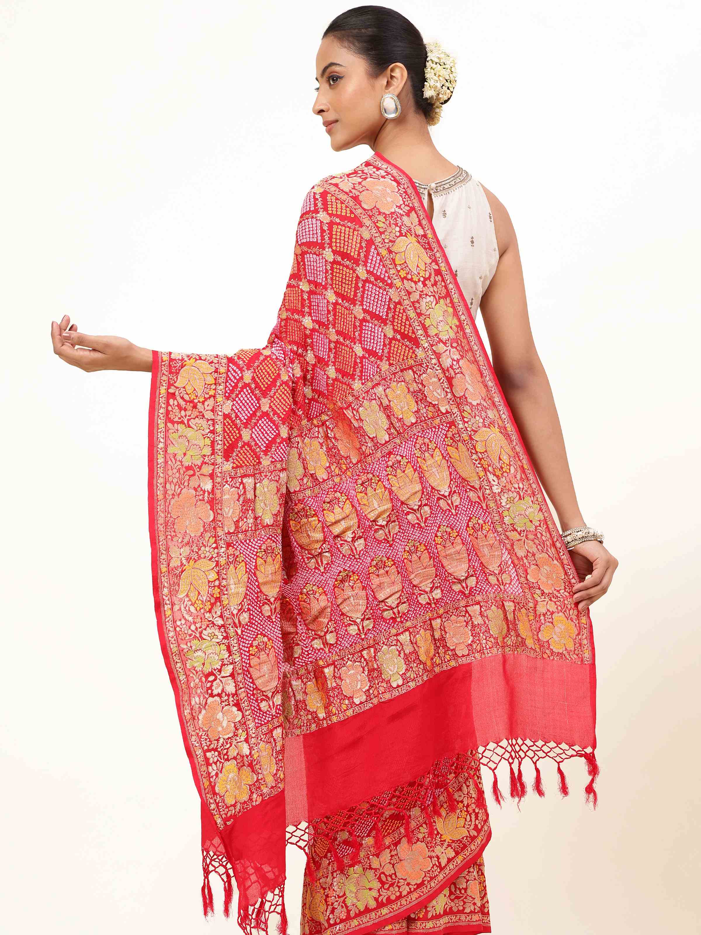 Red Mulberry Georgette Silk Bandhani Saree