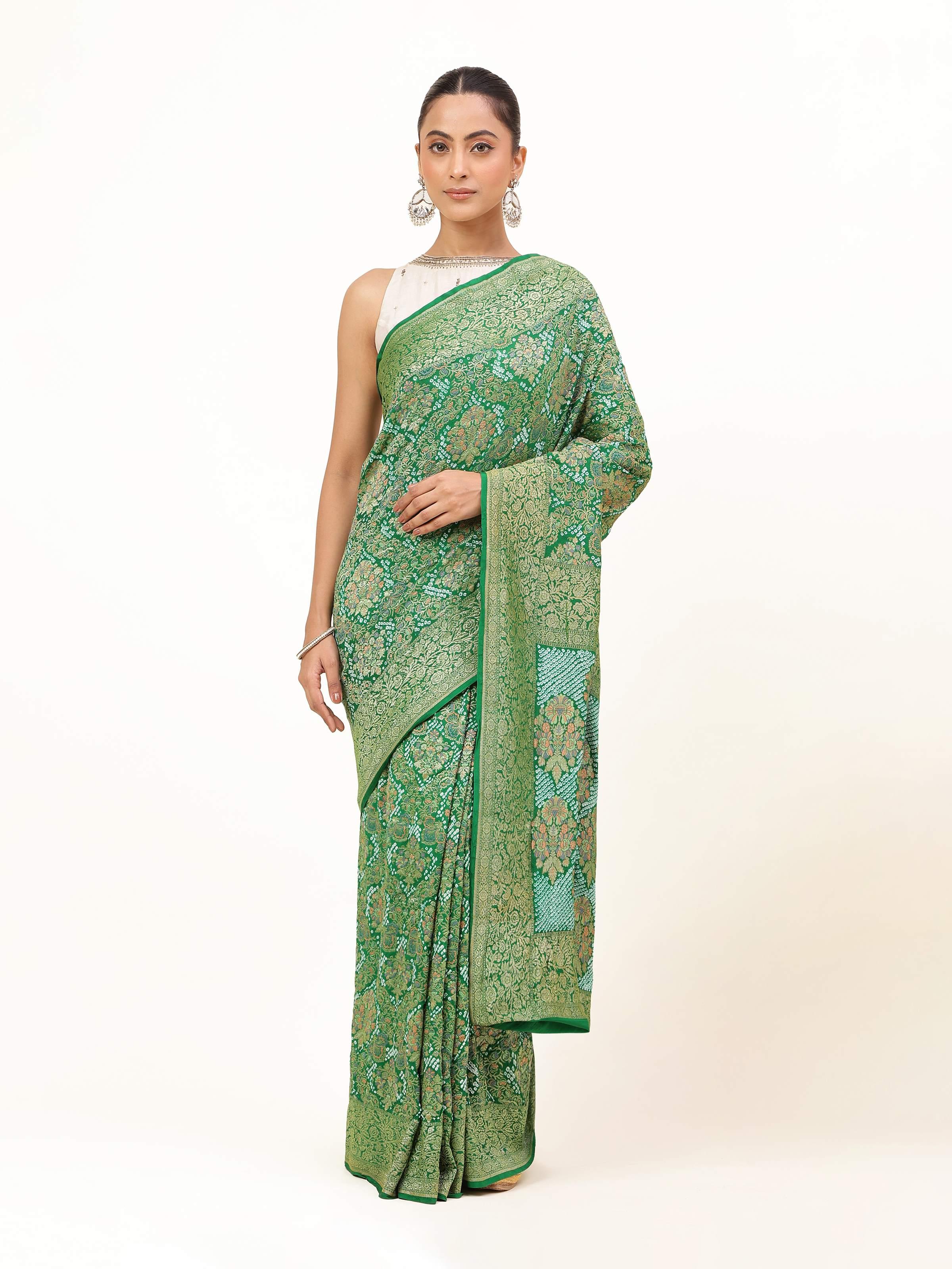 Green Mulberry Georgette Silk Bandhani Saree