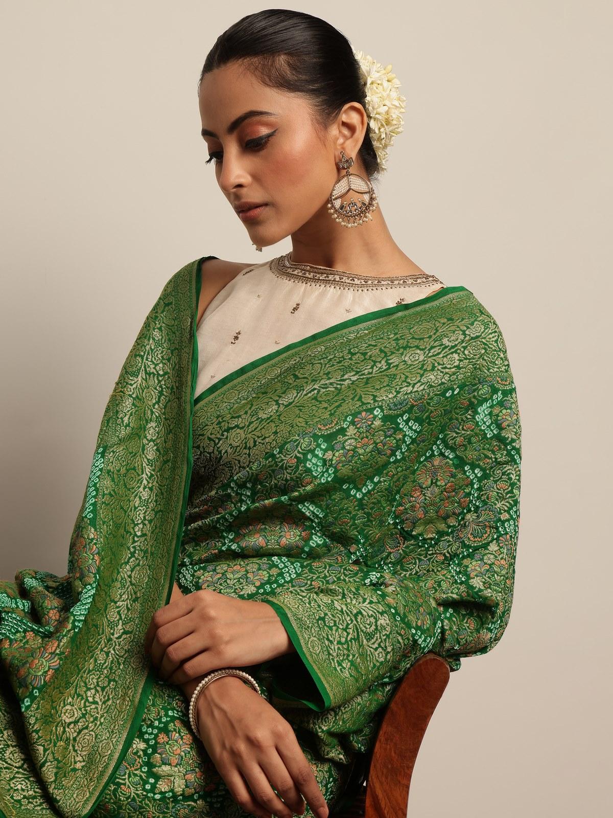 Green Mulberry Georgette Silk Bandhani Saree