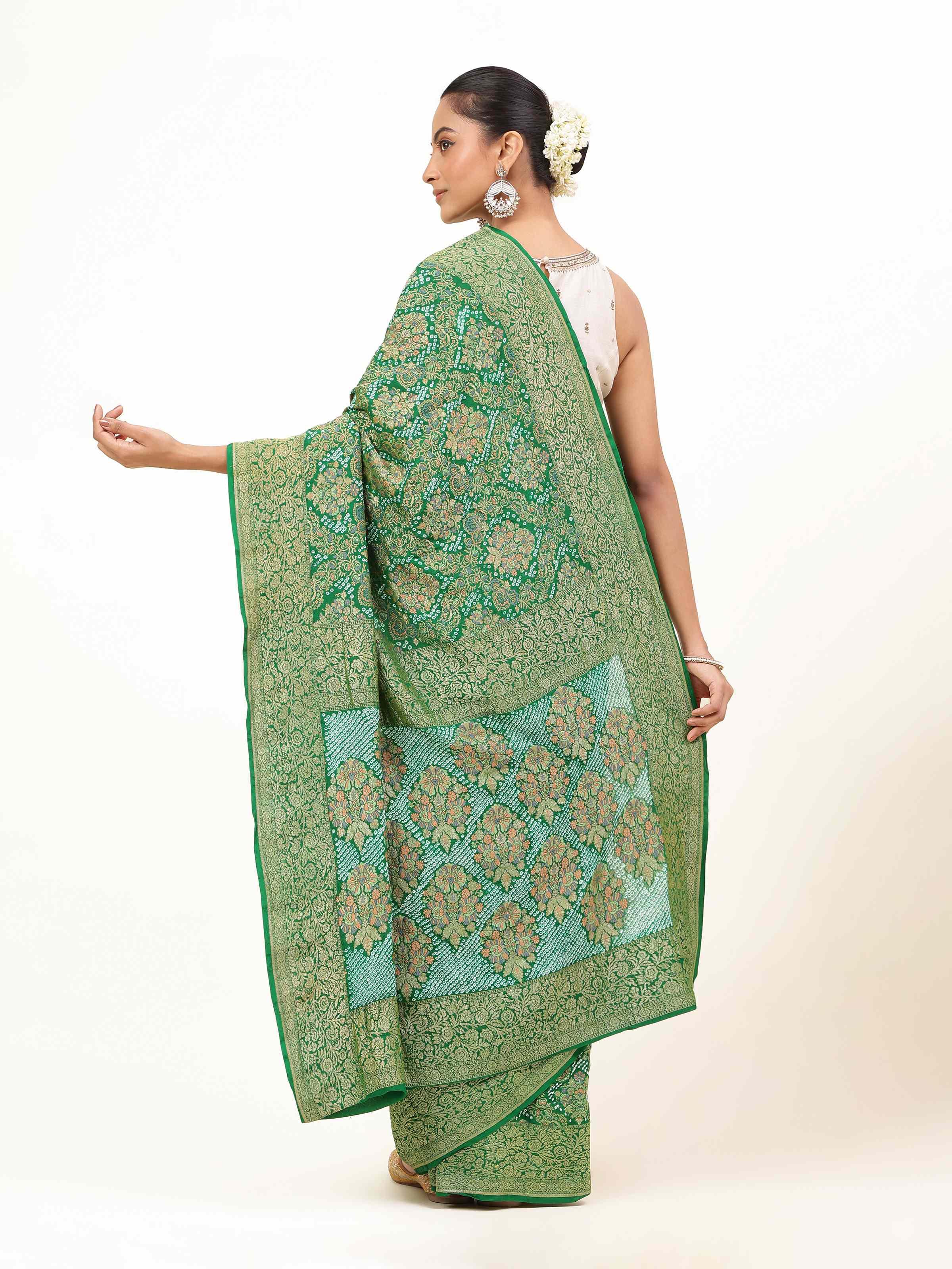 Green Mulberry Georgette Silk Bandhani Saree