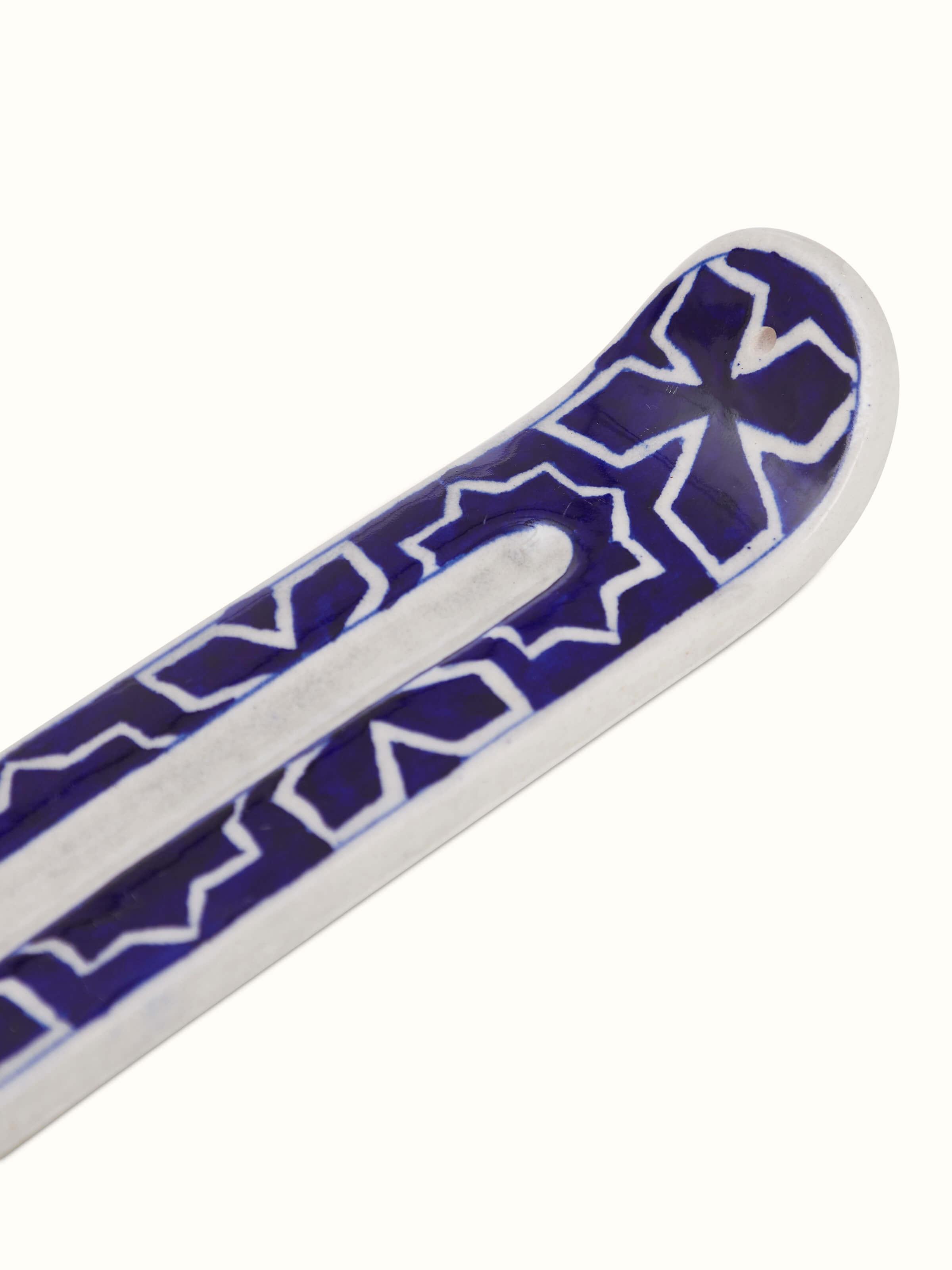 Detailed view of Blue Pottery Stoneware Rectangular Incense Holder highlighting craftsmanship.