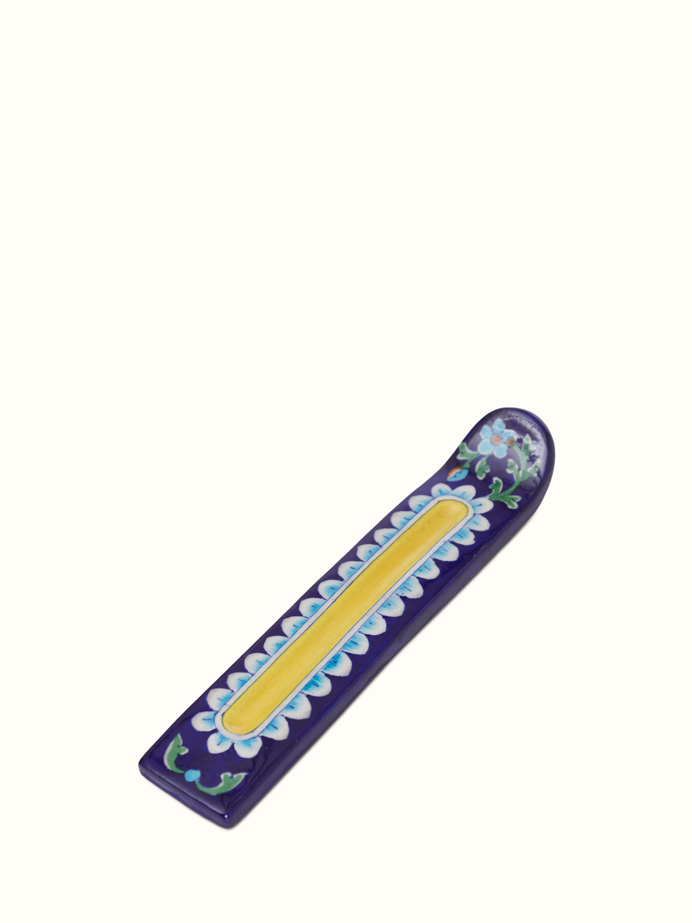 Detailed view of Polished Blue Pottery Stoneware incense holder emphasizing the artistic design and smooth finish