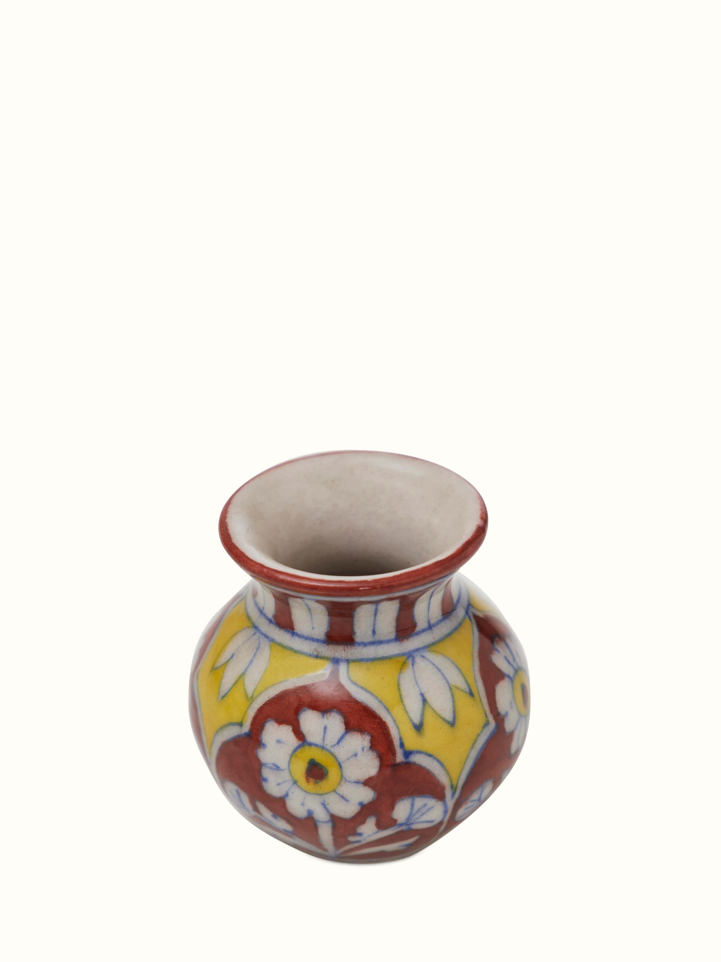 Full view of Polished Blue Pottery Stoneware Pooja Thali Set in maroon color, showcasing the entire set layout