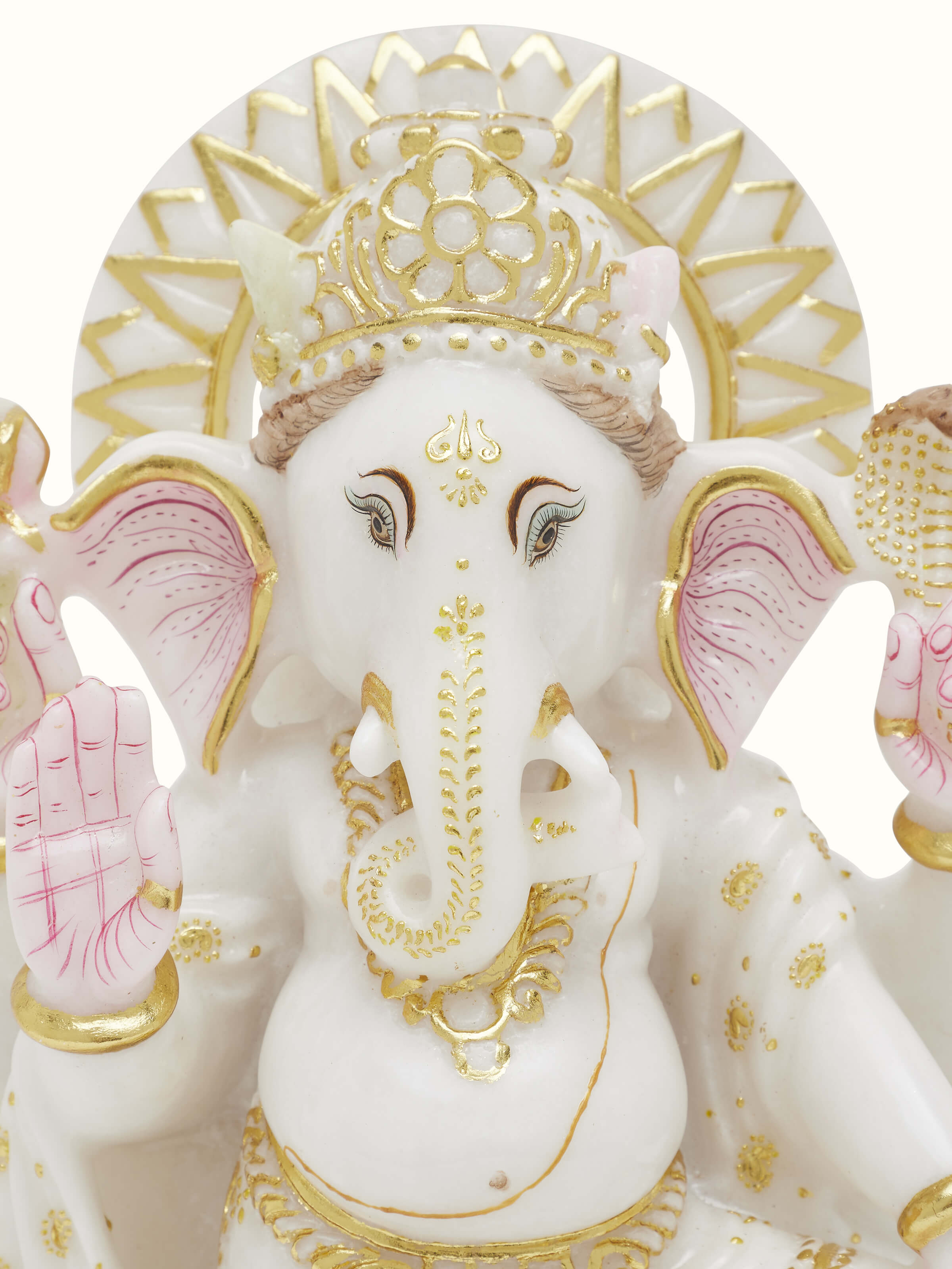 Side view of Ganesha Carved Marble Idol showing the elegant design and marble texture