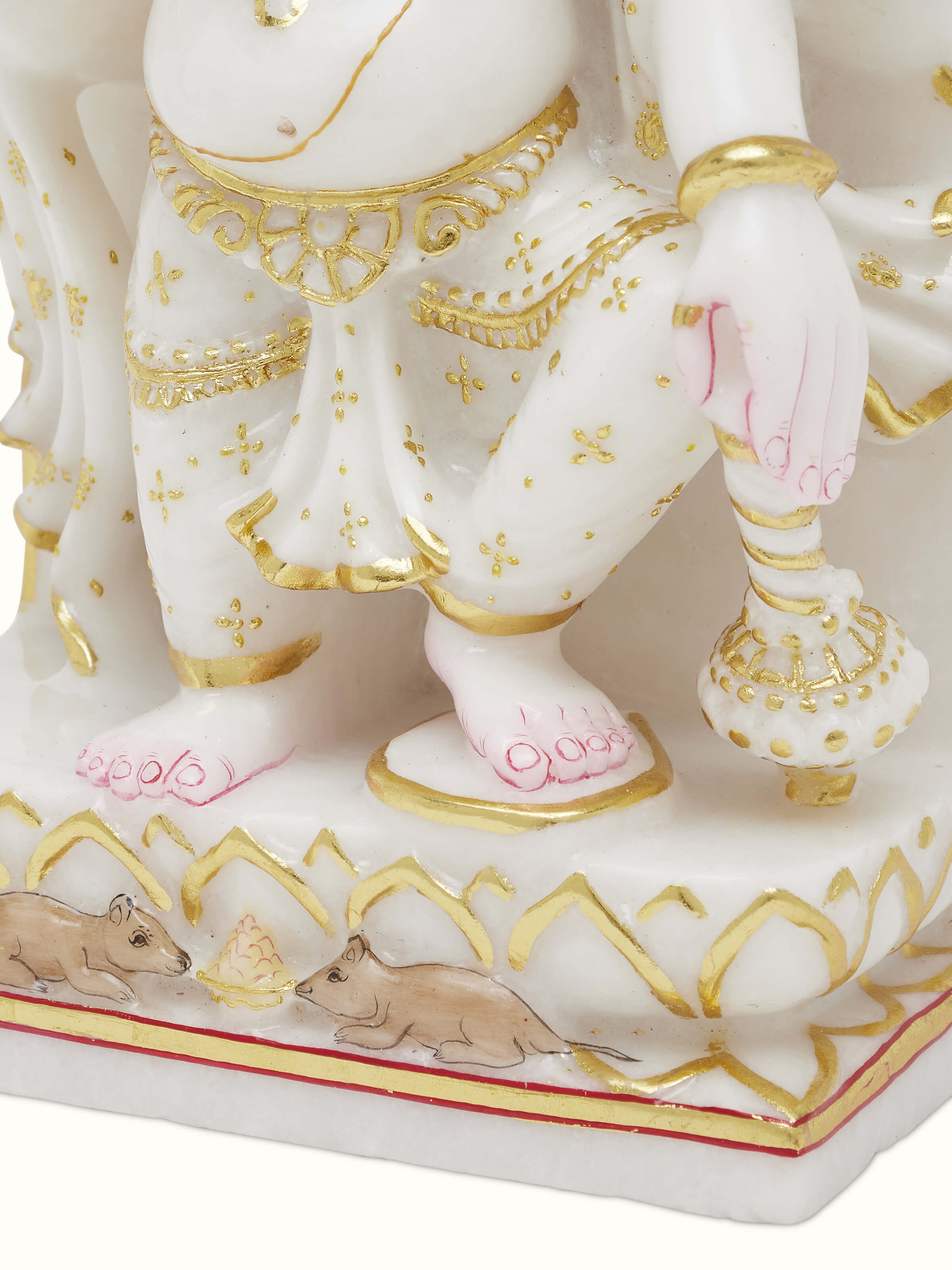 Detailed view of Ganesha Carved Marble Idol focusing on the intricate carvings and polished marble finish
