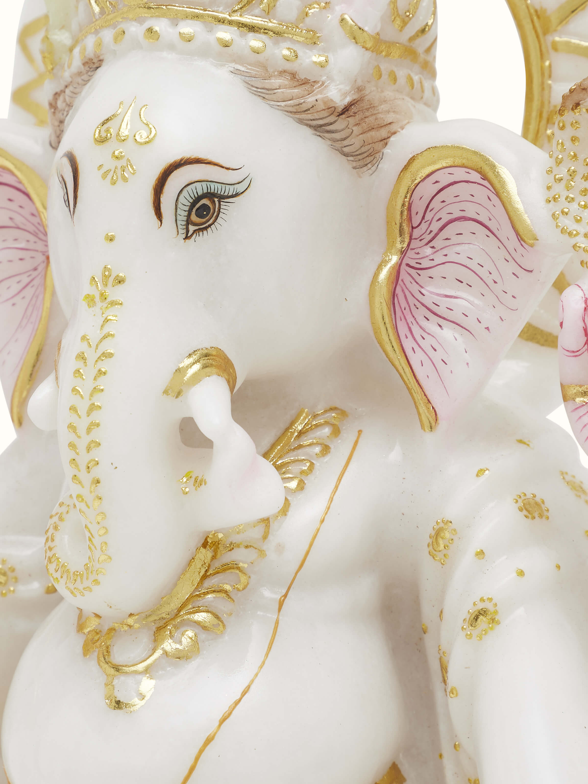 Close-up of Ganesha Carved Marble Idol highlighting the fine marble details and craftsmanship