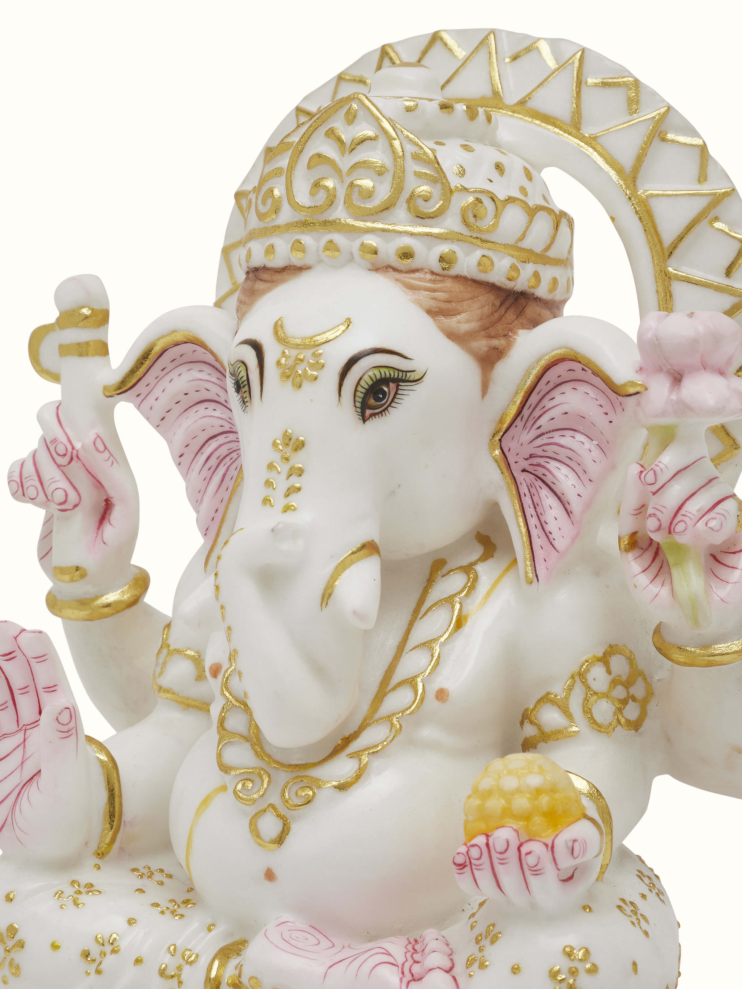 Back view of Carved Marble Ganesha Idol focusing on the rear details and stone texture.