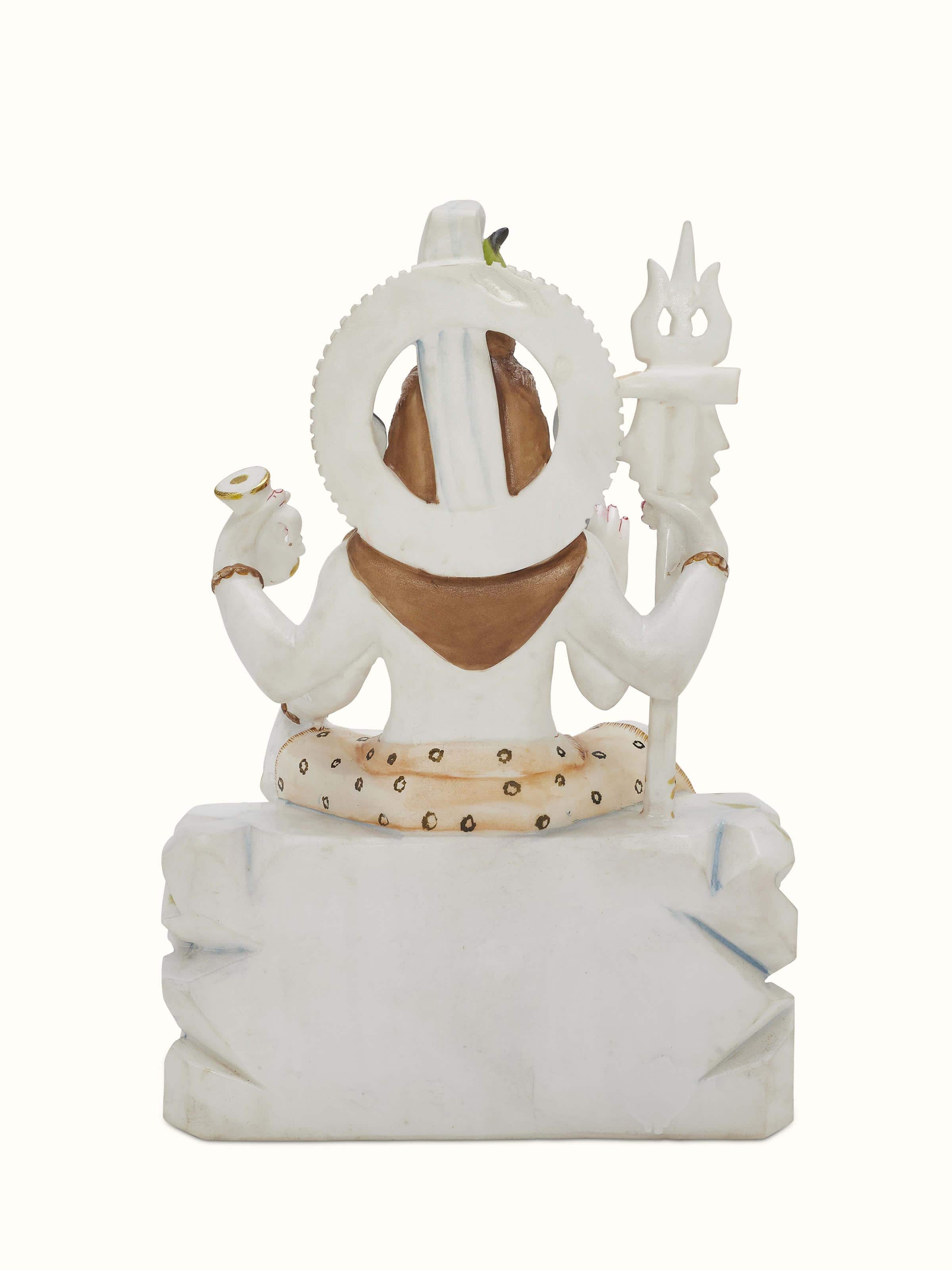 Back view of Carved Marble Shiva Idol highlighting the marble texture and back carving details.