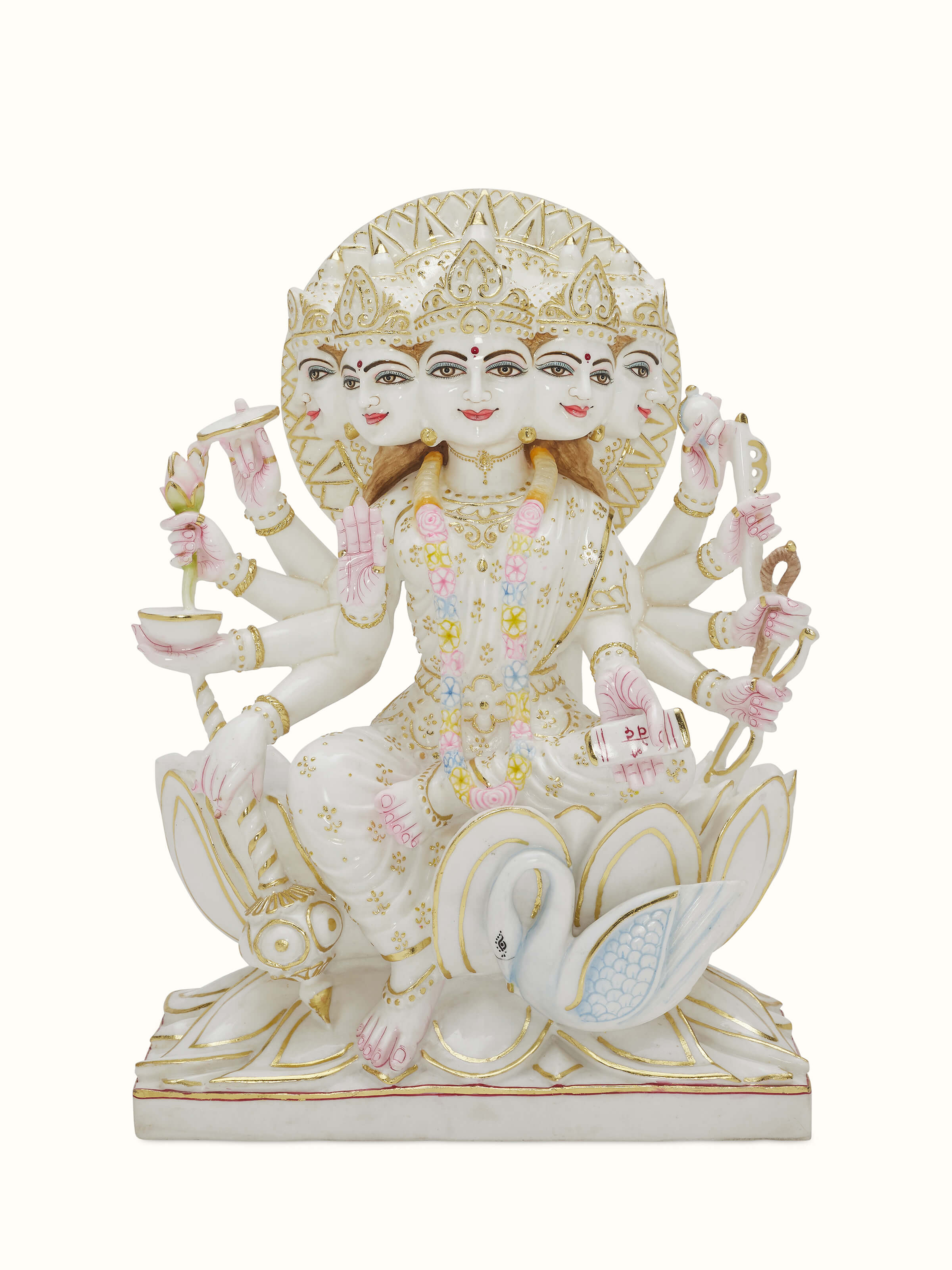 Gayatri Mata Ji carved marble idol with intricate details and a smooth, polished finish.