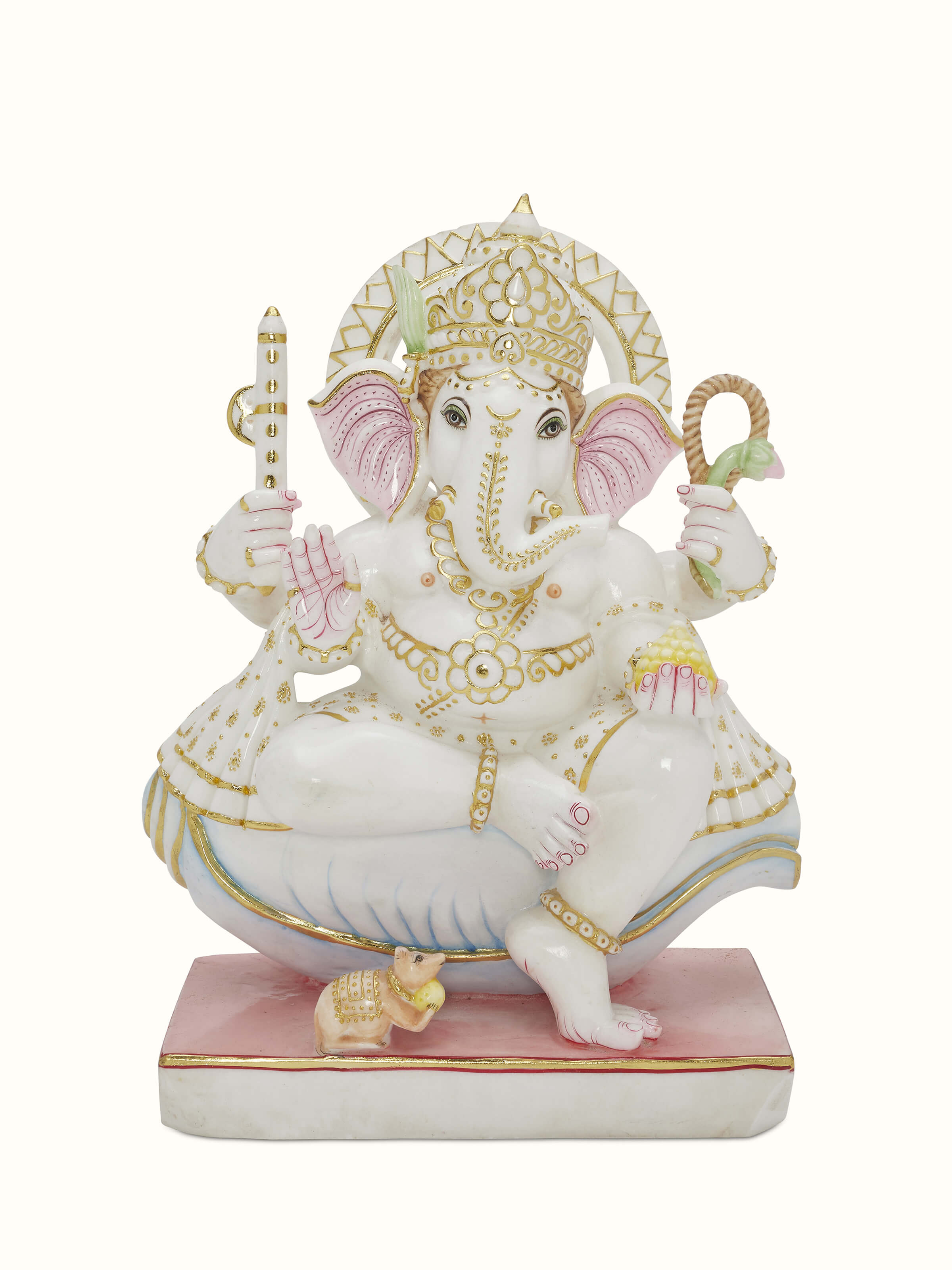 Front view of carved marble Ganesha idol.